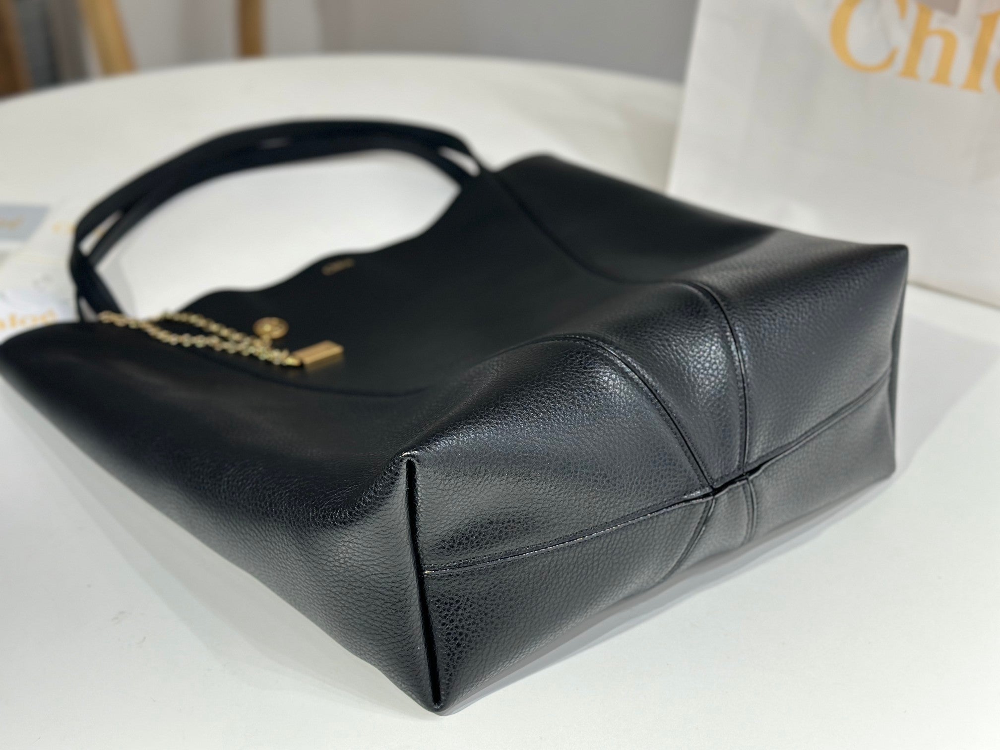 Chloe Spin Tote Bag Large 35cm Black Calfskin 272269