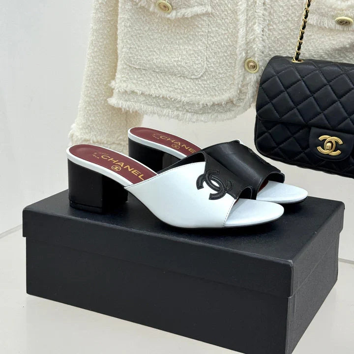CC 26S Double C Patchwork Sandal 50 White Black in Cowhide 706376
