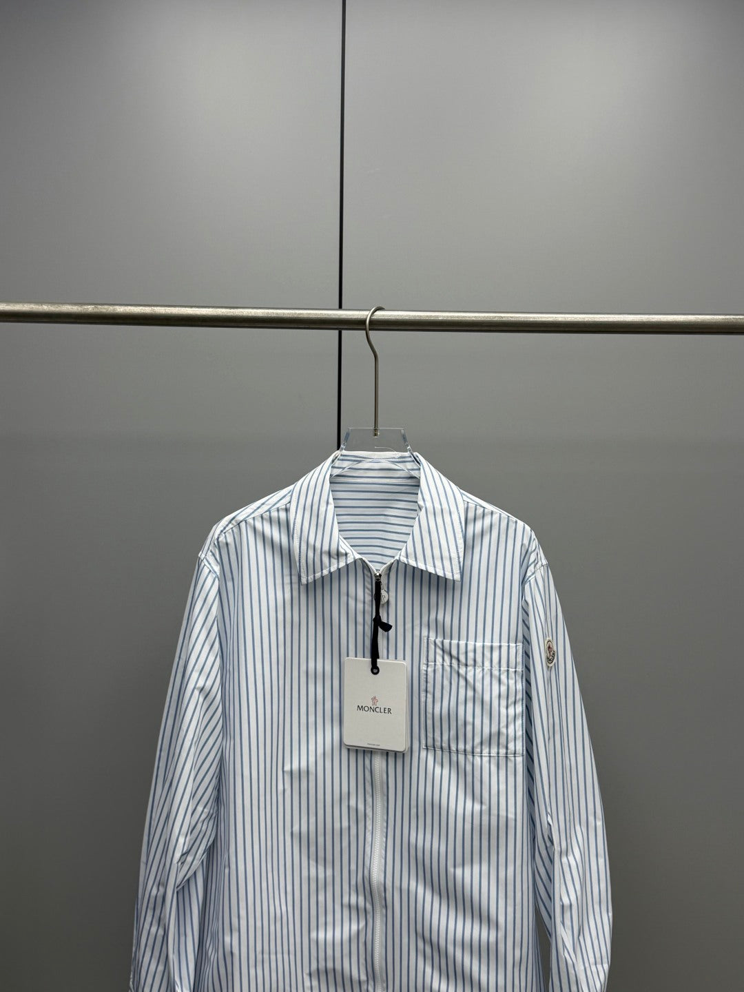 Moncler Shirt Zipper White Blue in Cotton 374675