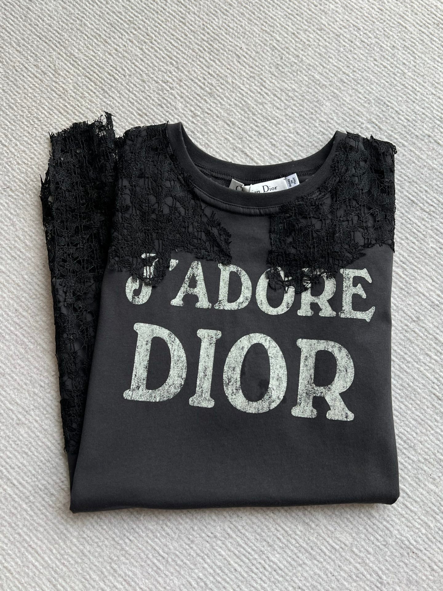 CD 26ss J'Adore Lace-Trimmed T-Shirt Black in Cotton 376510