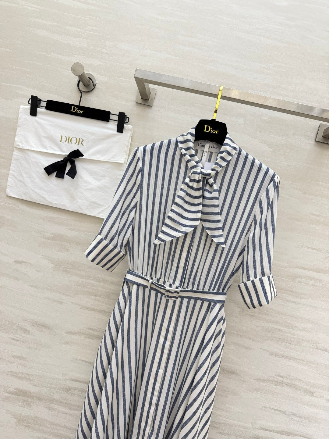 CD 26 Blue and White Striped Waist-Defining Dress in Cotton 379371