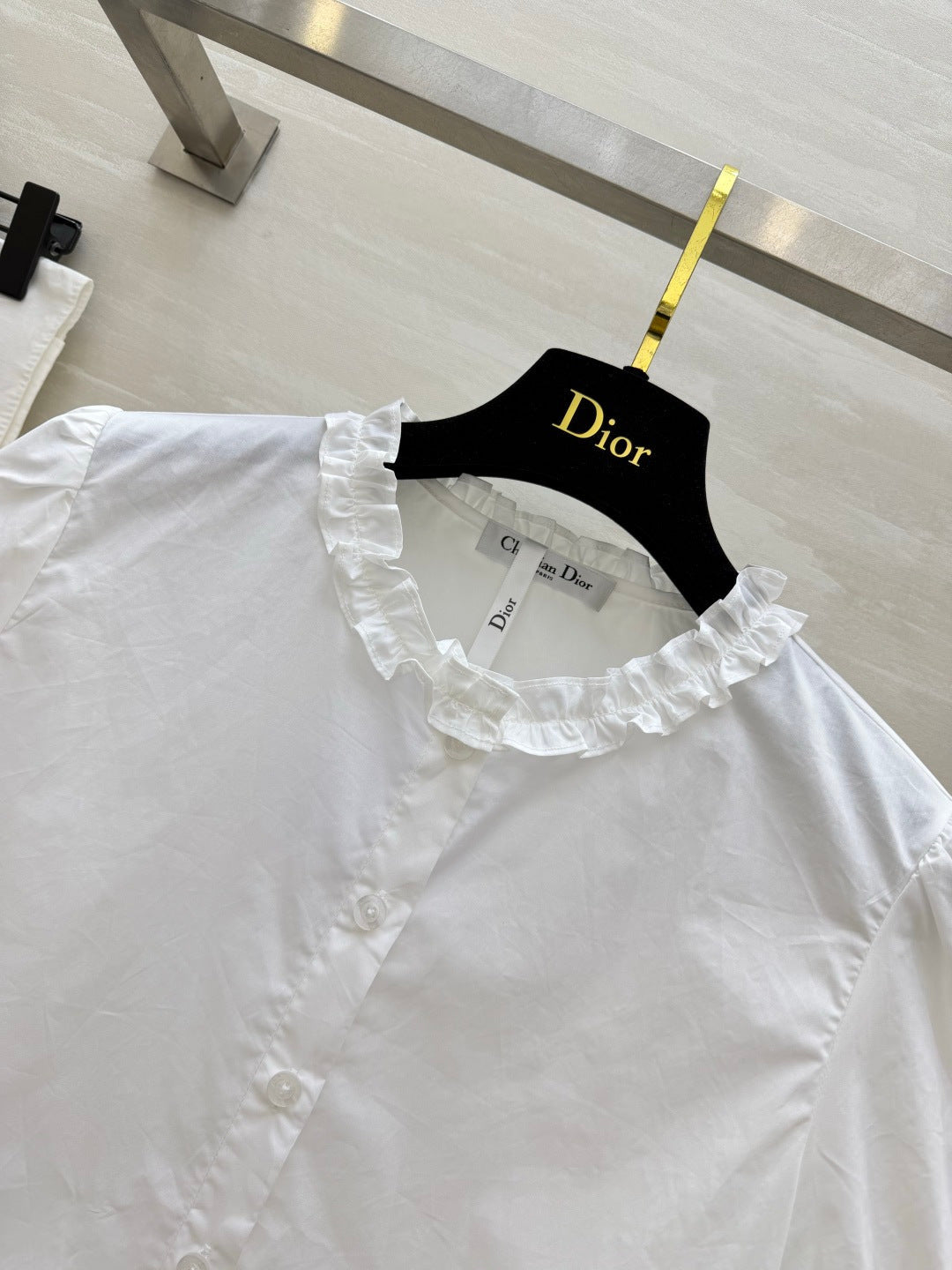 CD 26 Pure White Blouse with Ruffled Trim in Cotton 379288