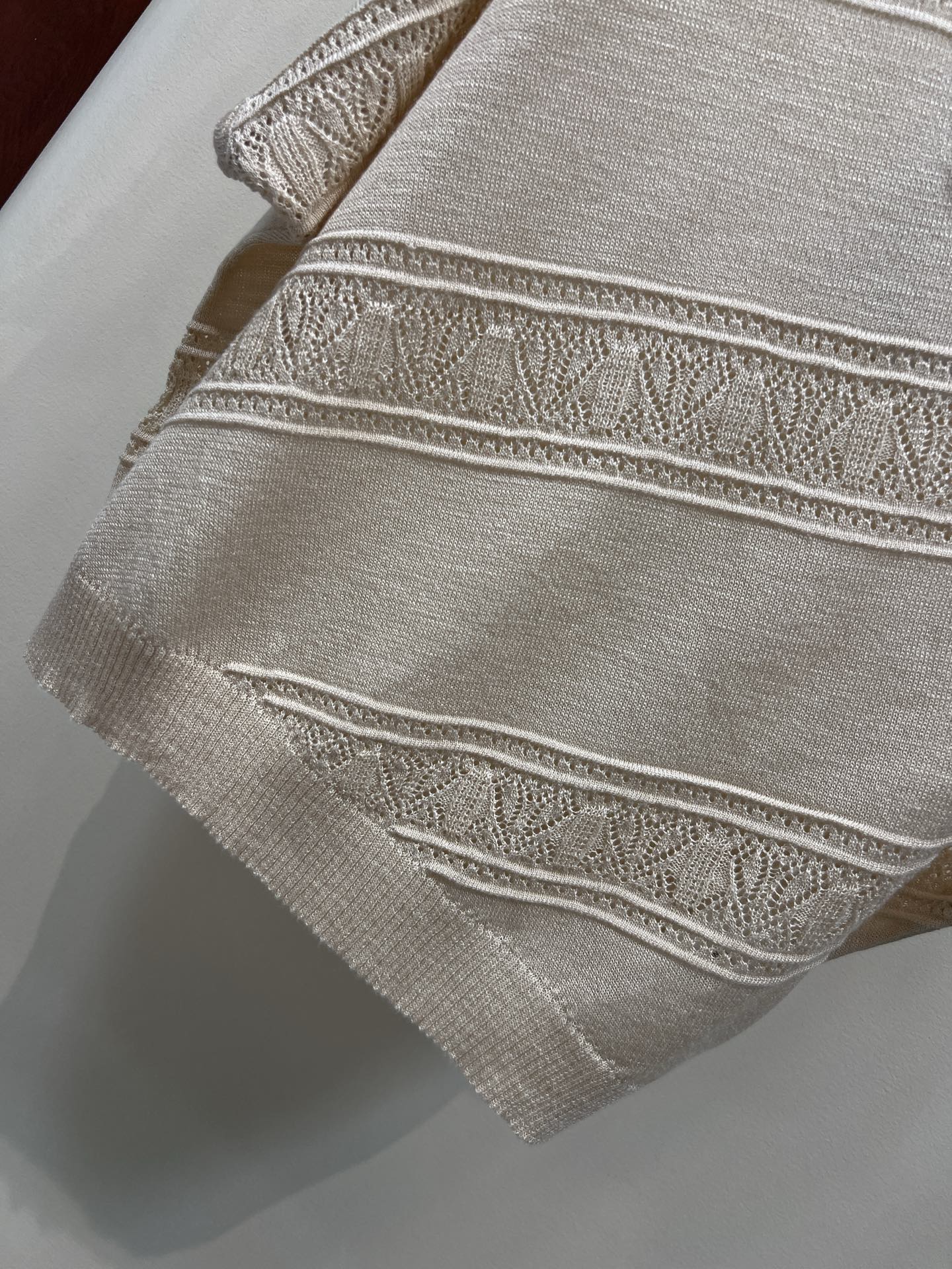 CC 26 Twill Openwork Knit Top Sandy Beige in Wool 385750
