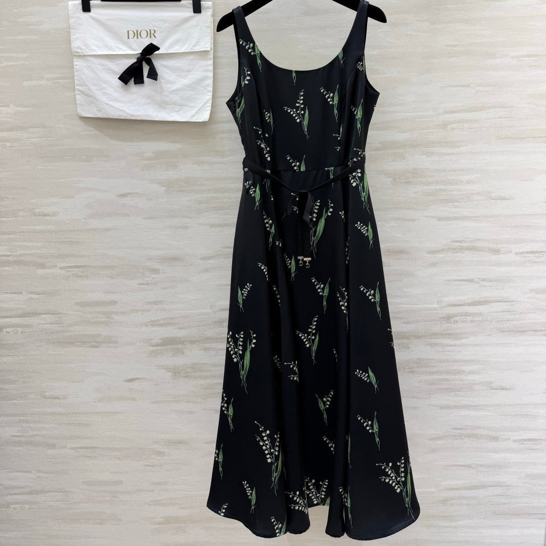 CD 26 Lily of the Valley Print Slip Dress Black in Mulberry Silk 384745