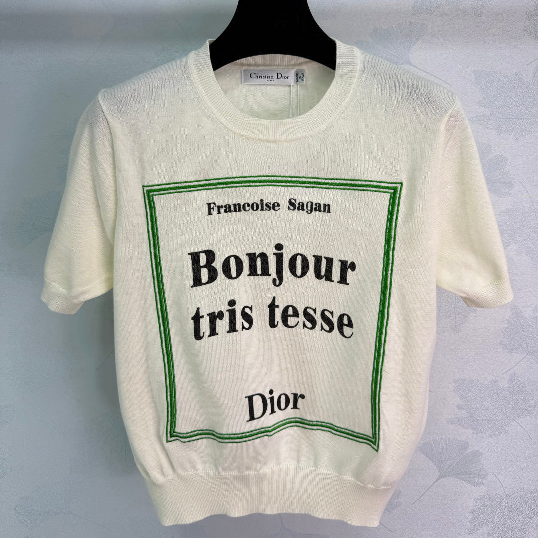 CD 26 Crew Neck Logo Knit Short-Sleeve T-Shirt White in Wool