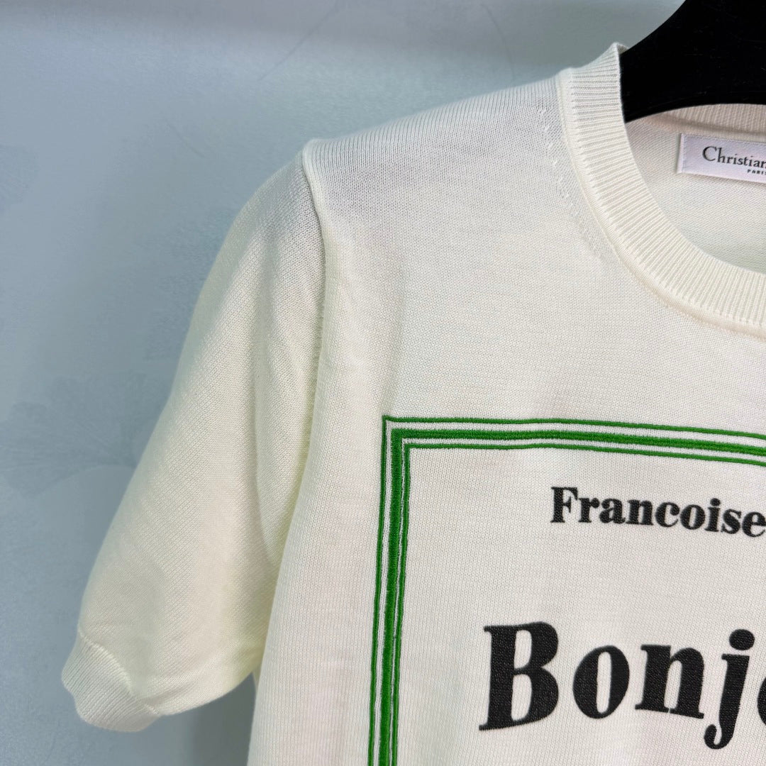 CD 26 Crew Neck Logo Knit Short-Sleeve T-Shirt White in Wool