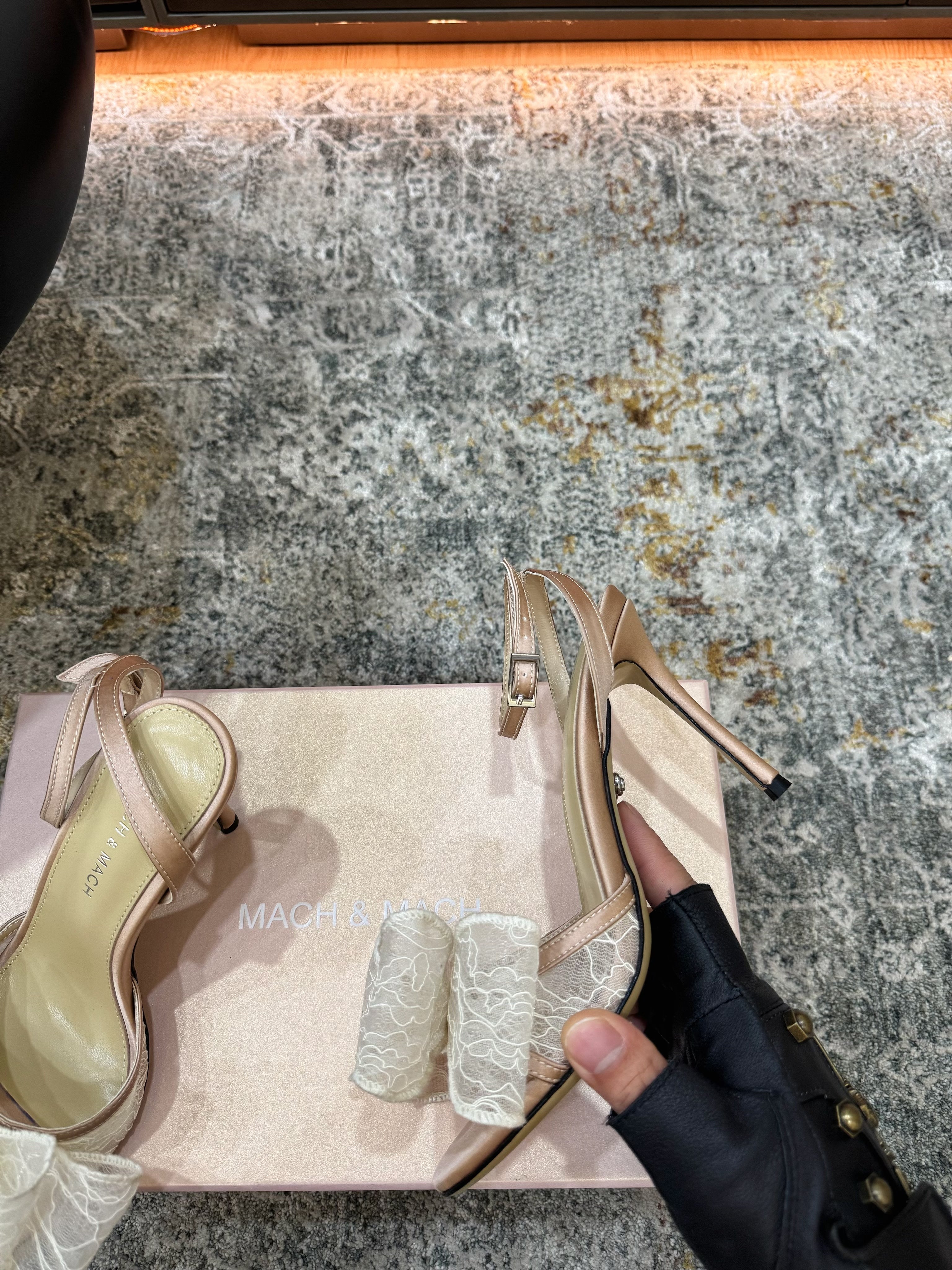 Mach 26 Sandal Heel 90mm Nude Beige in Lace 804310