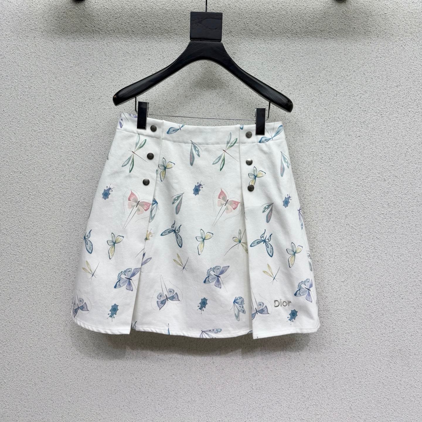 CD Printed Butterfly Midi Skirt White in Cotton 388395