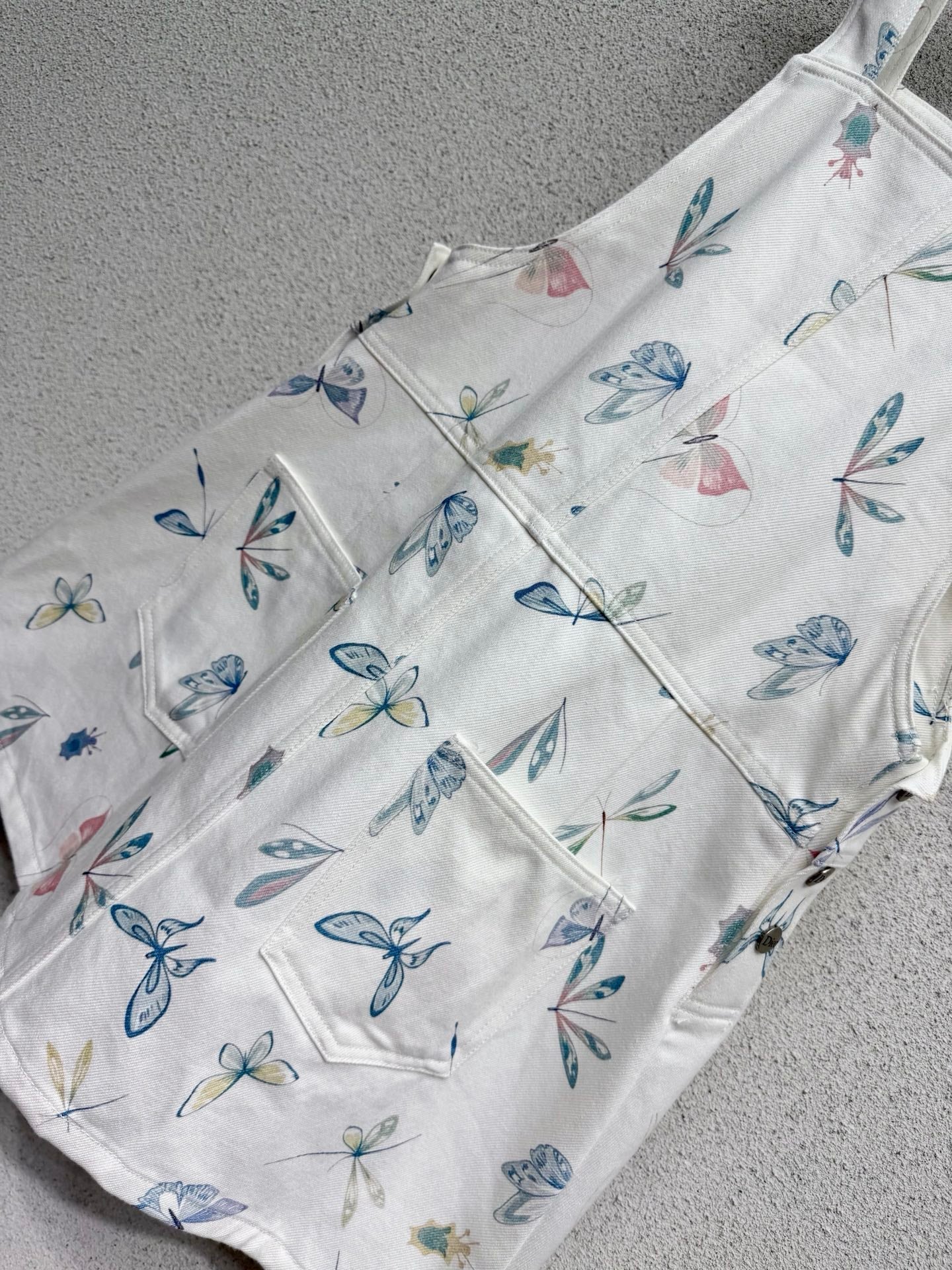 CD Printed Butterfly Overalls Dress White in Cotton 388392