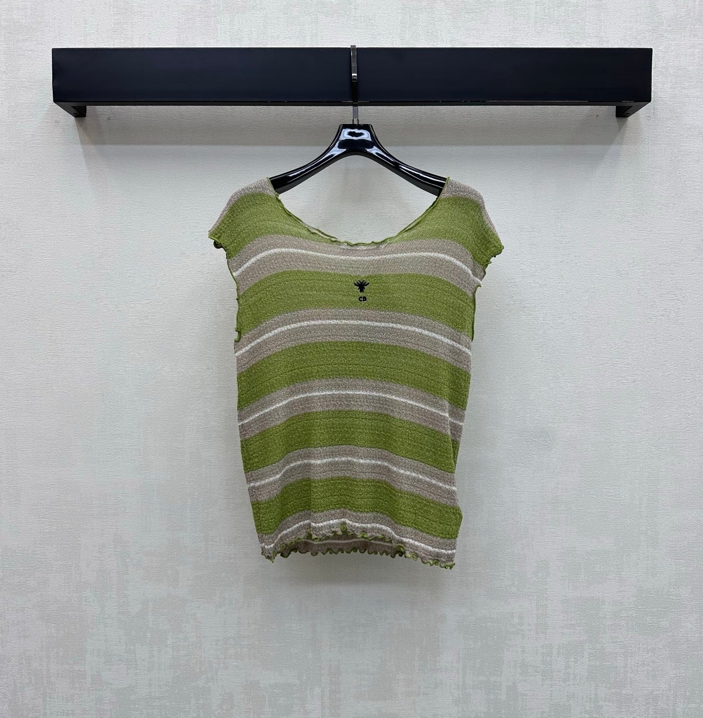 CD 26 Striped Flutter Sleeve Crew Neck Knit Top Green in Acrylic 389638