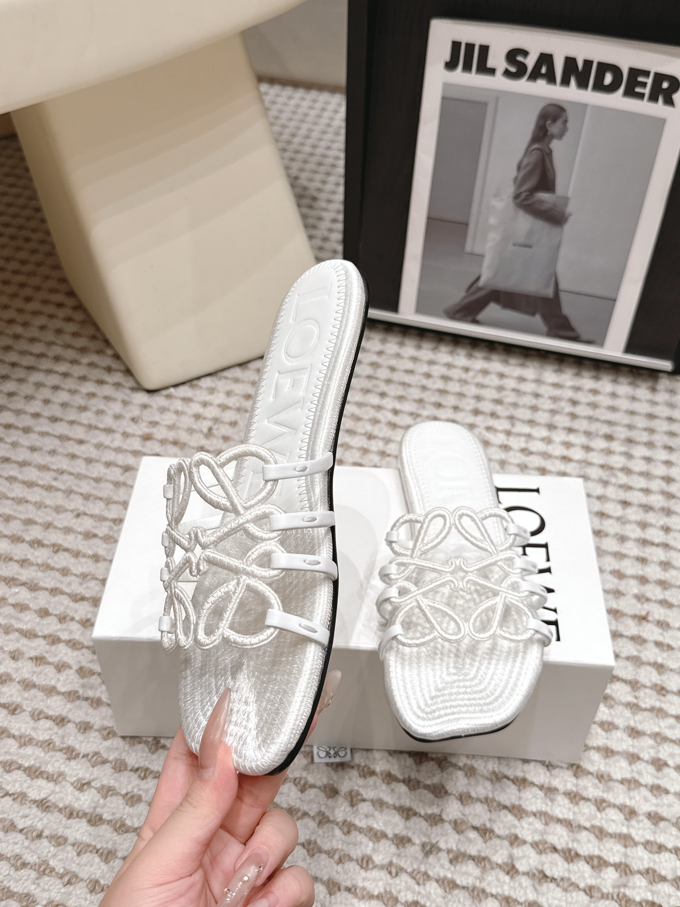 Loe 26 Openwork Woven Sandals White in Leather 813535