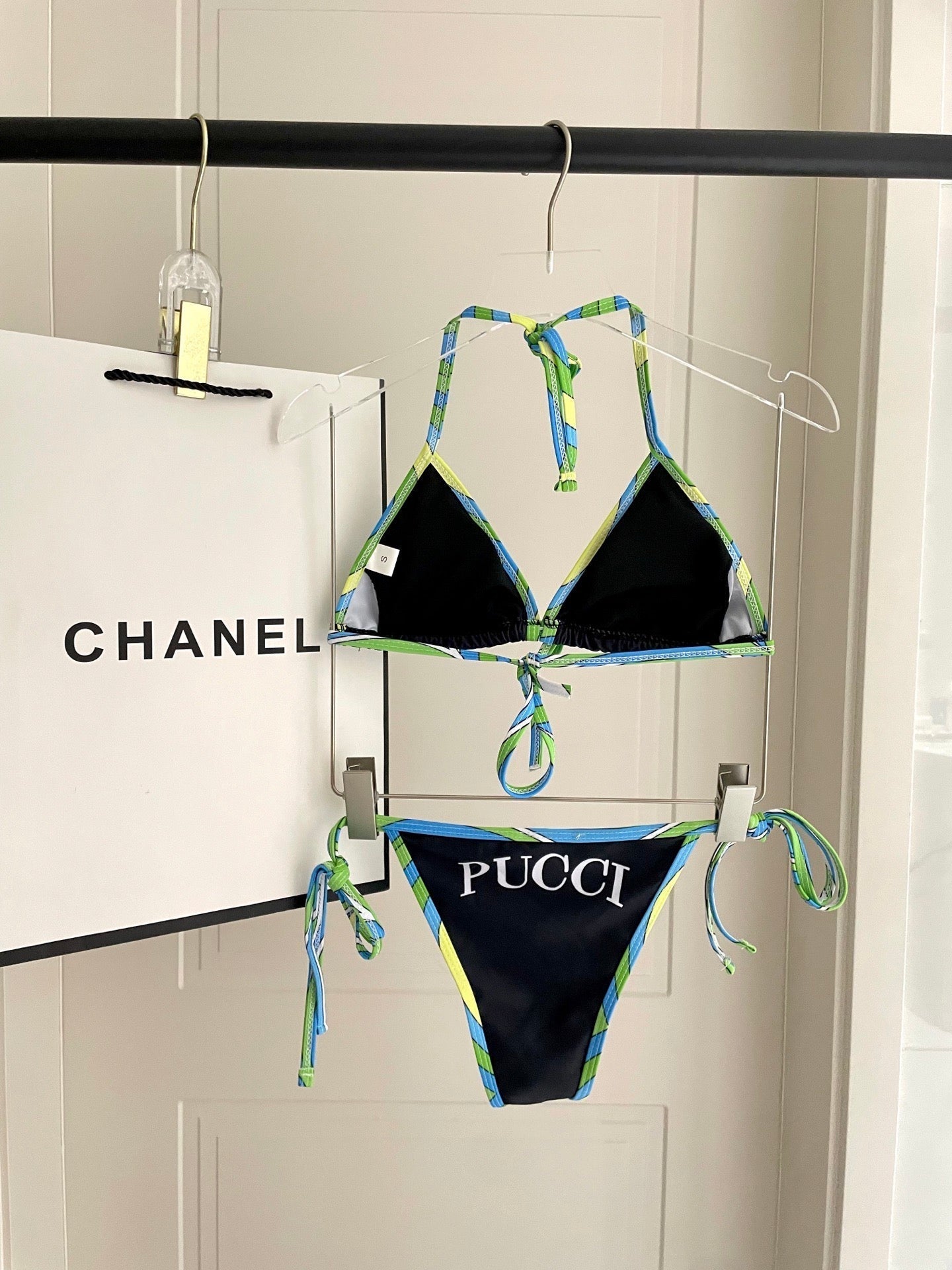 Pucci Multicolor Print Two-Piece Bikini Black Cotton Blend 149639