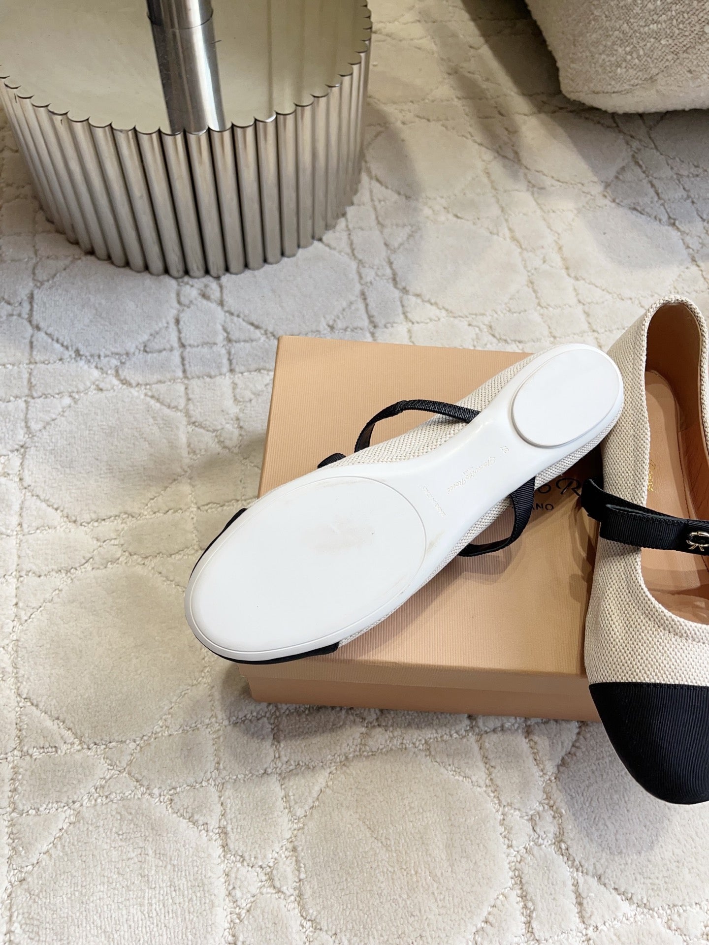 GR Mary Jane Flats Black Cream Lambskin & Fabric 851888