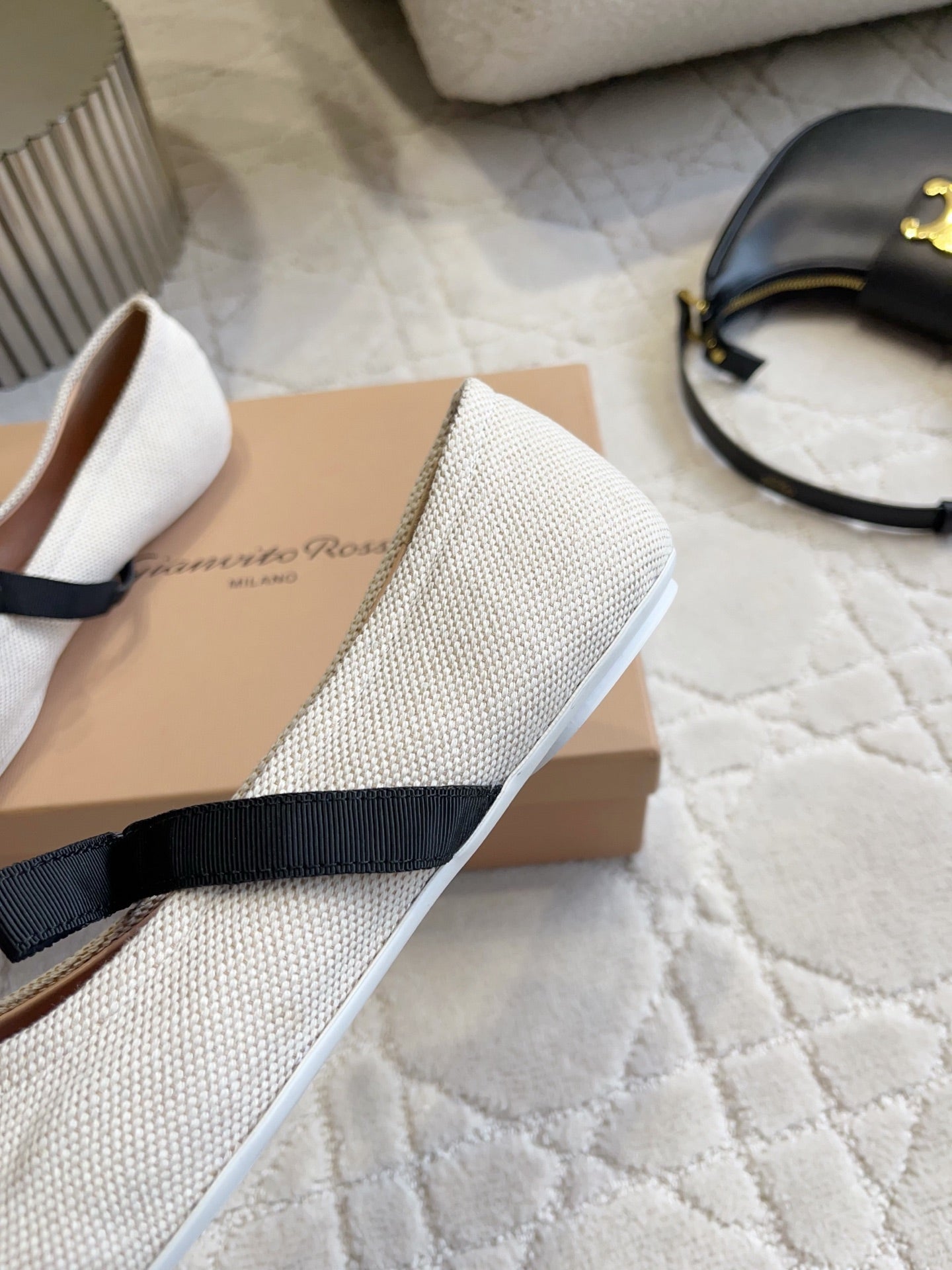 GR Mary Jane Flats Black Cream Lambskin & Fabric 851888