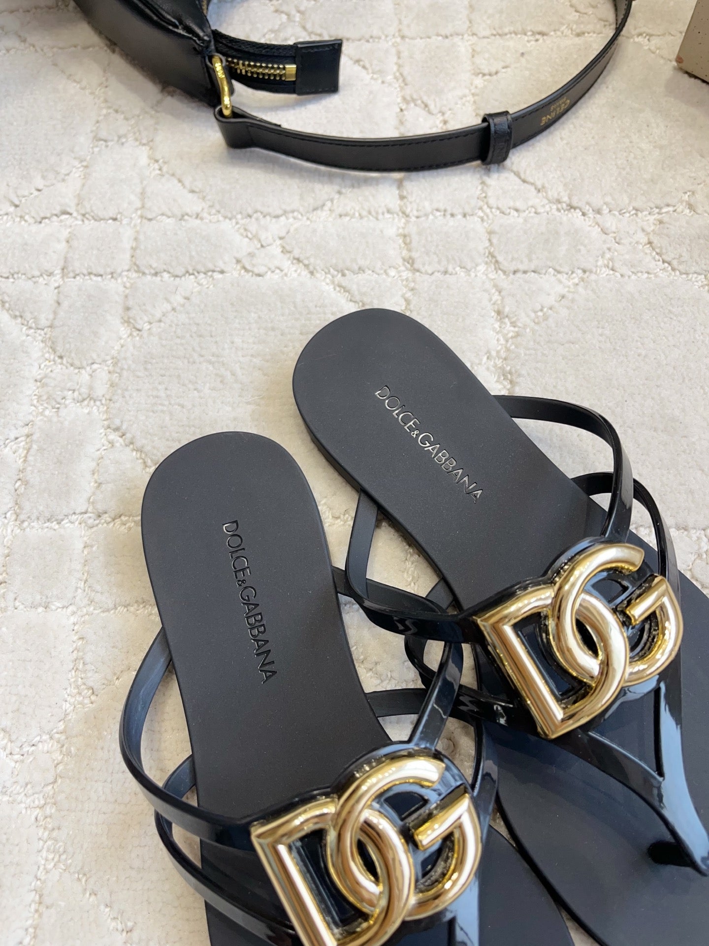 DG Logo Jelly Thong Sandals Black Rubber 851864