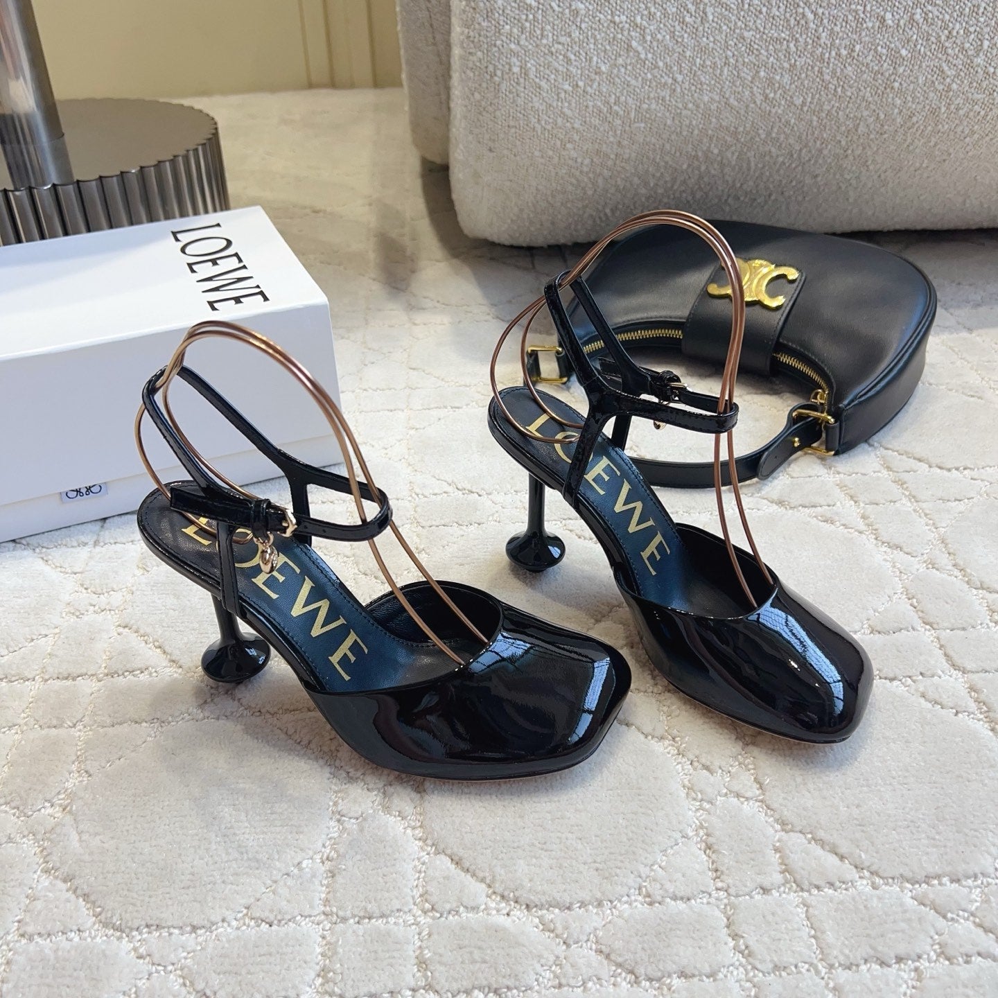Loew Toy Square-Toe Pumps 10cm Black Patent Leather 851642