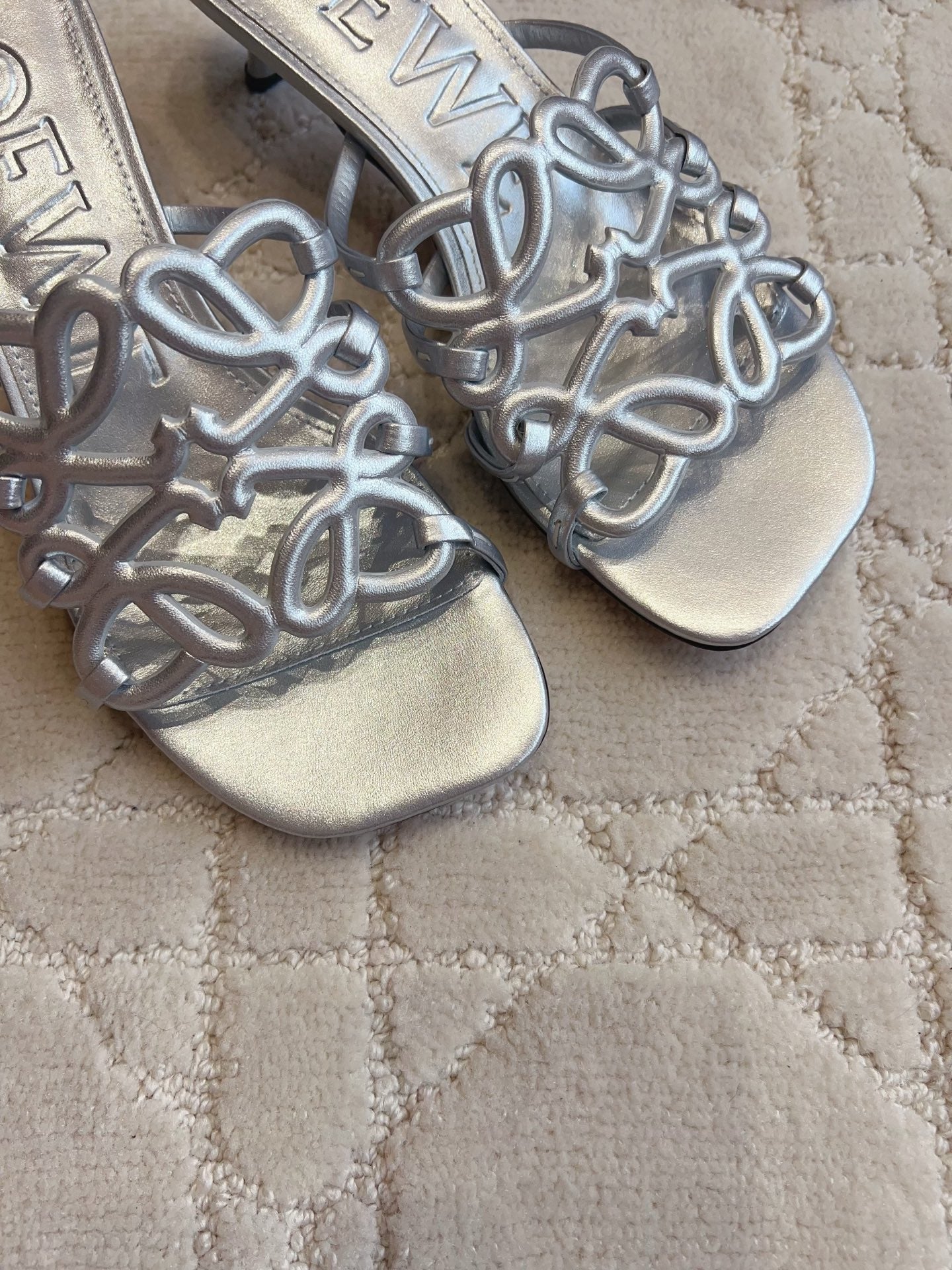 Loew Woven Square-Toe Sandals 3.5cm Silver Metallic Lambskin 851676