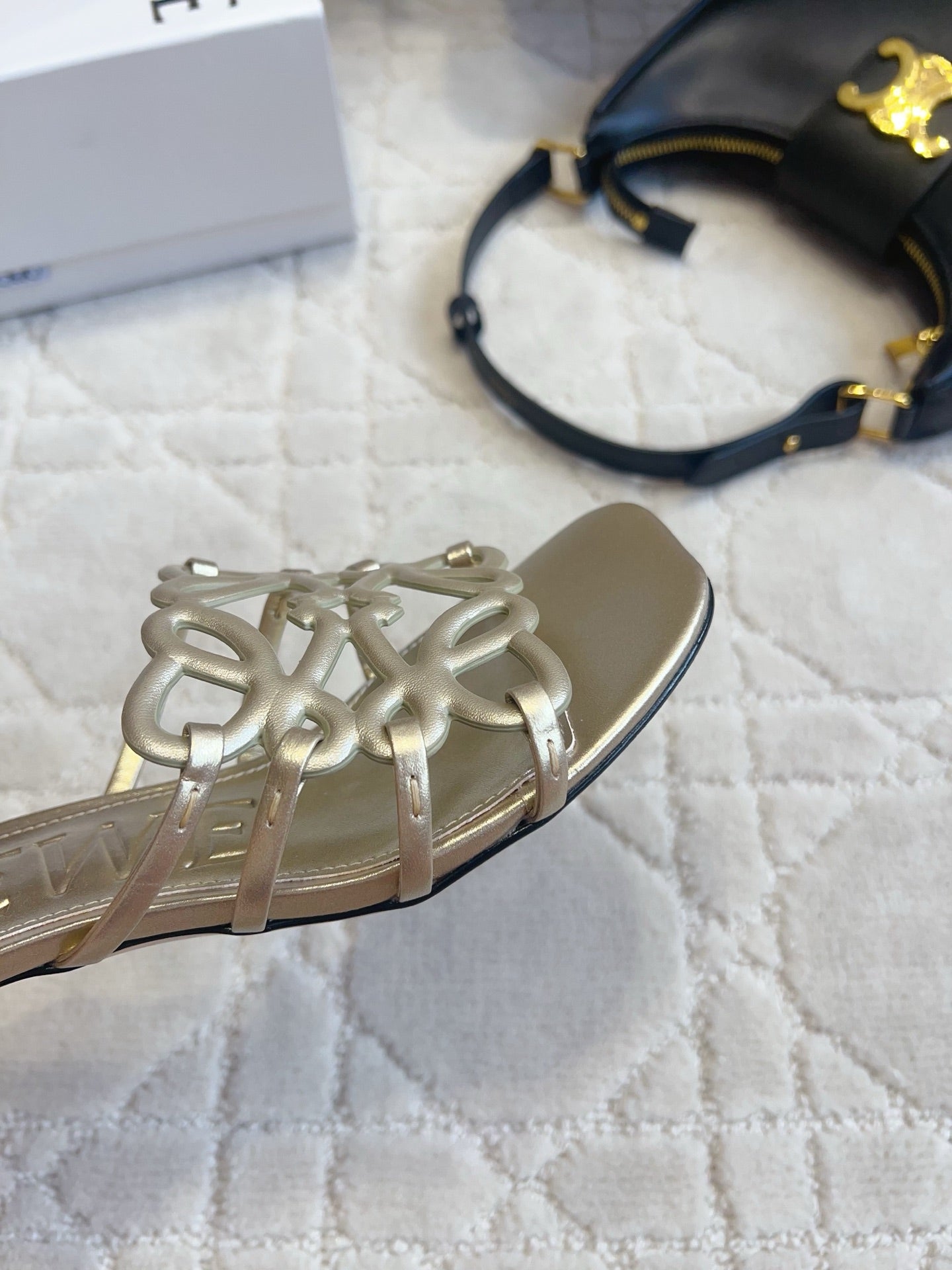Loew Woven Square-Toe Sandals 3.5cm Gold Metallic Lambskin 851675