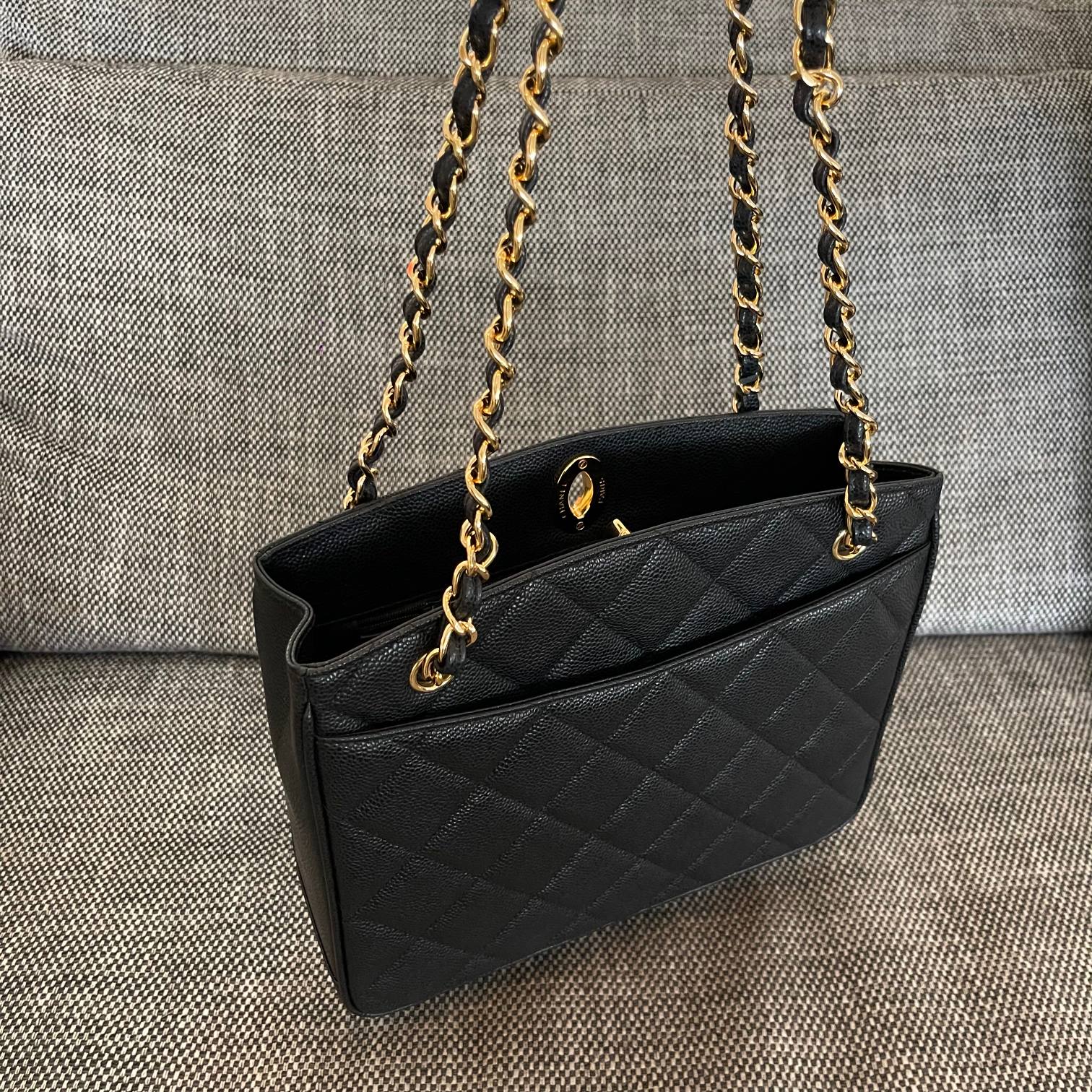 CC Vintage CC Lock Tote Bag 28cm Black Cowhide
