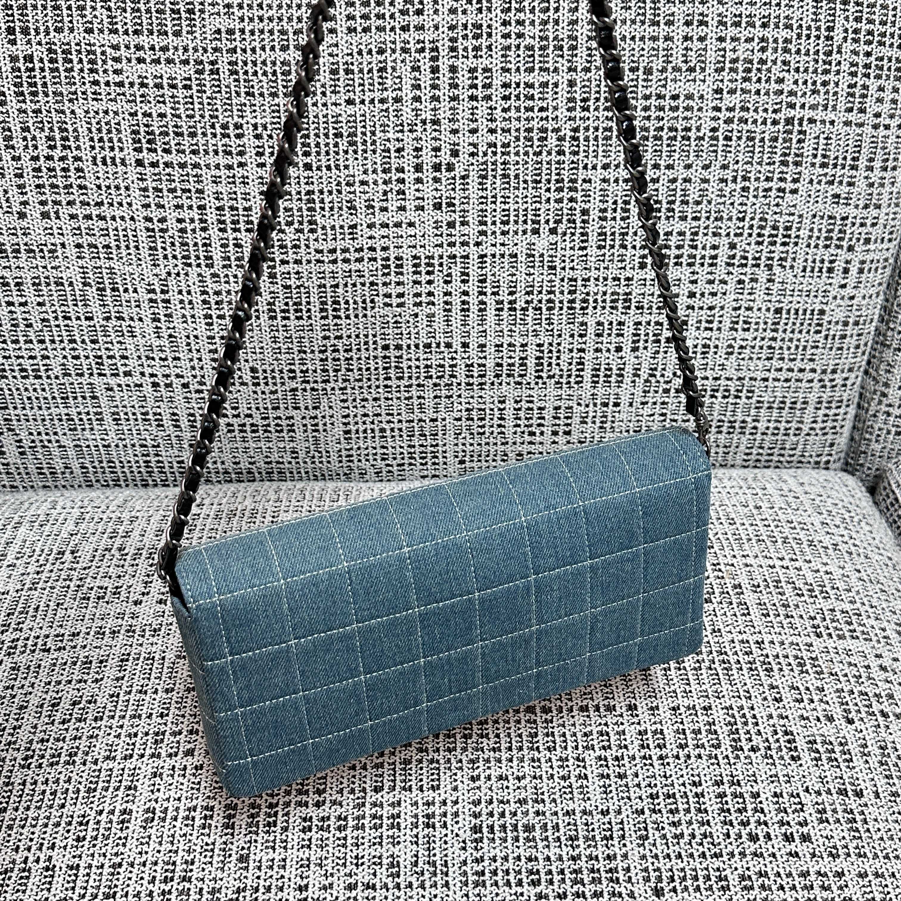 CC East-West Flap Bag 26cm Blue Plaid Denim