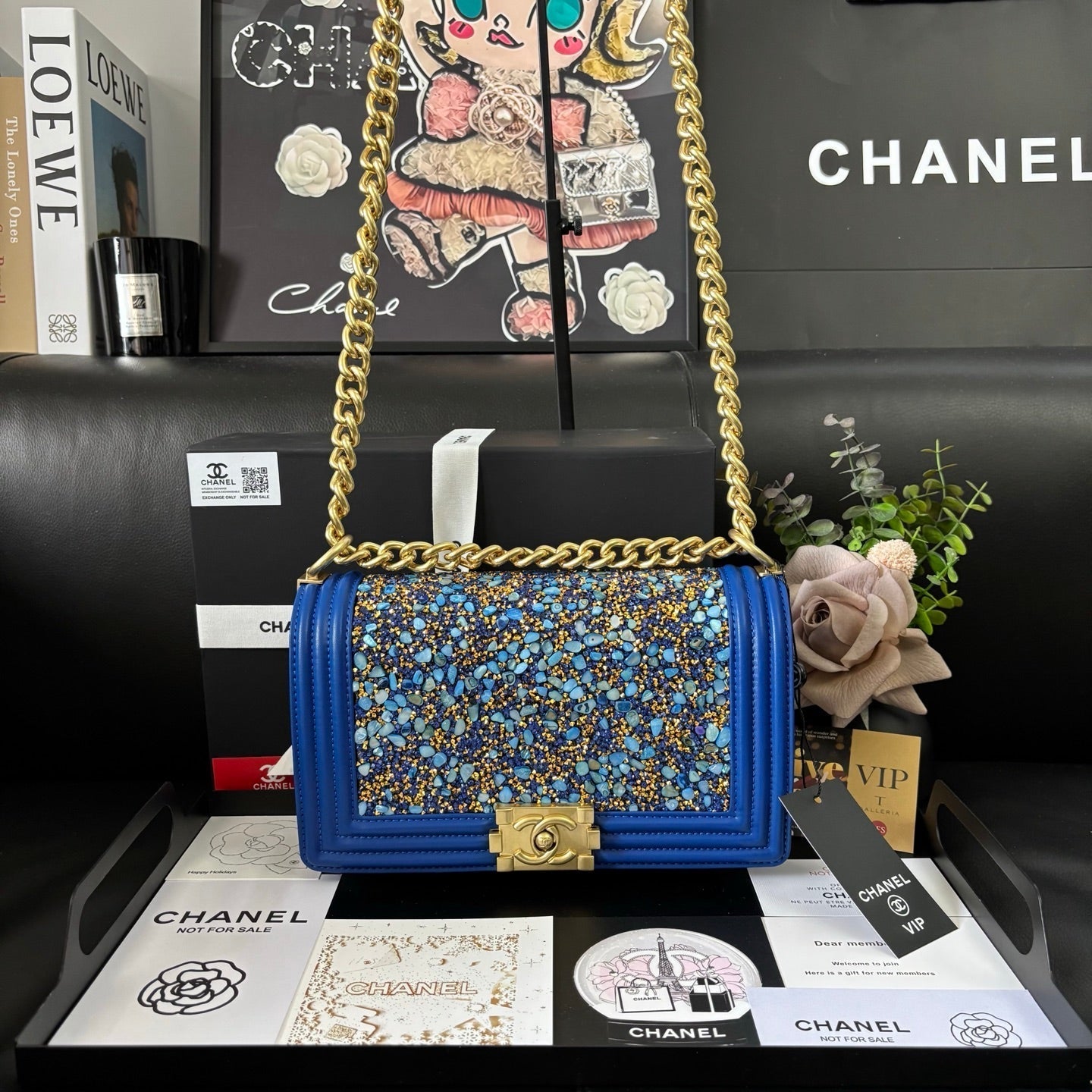 CC Le Boy Flap Bag Crystal Embellished 25cm Blue GHW 158378
