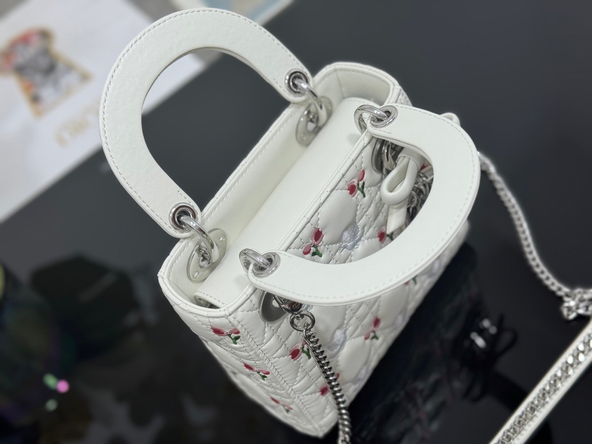 CD Mini Lady Dior 17cm White Embroidered Cowhide Leather SHW 158728