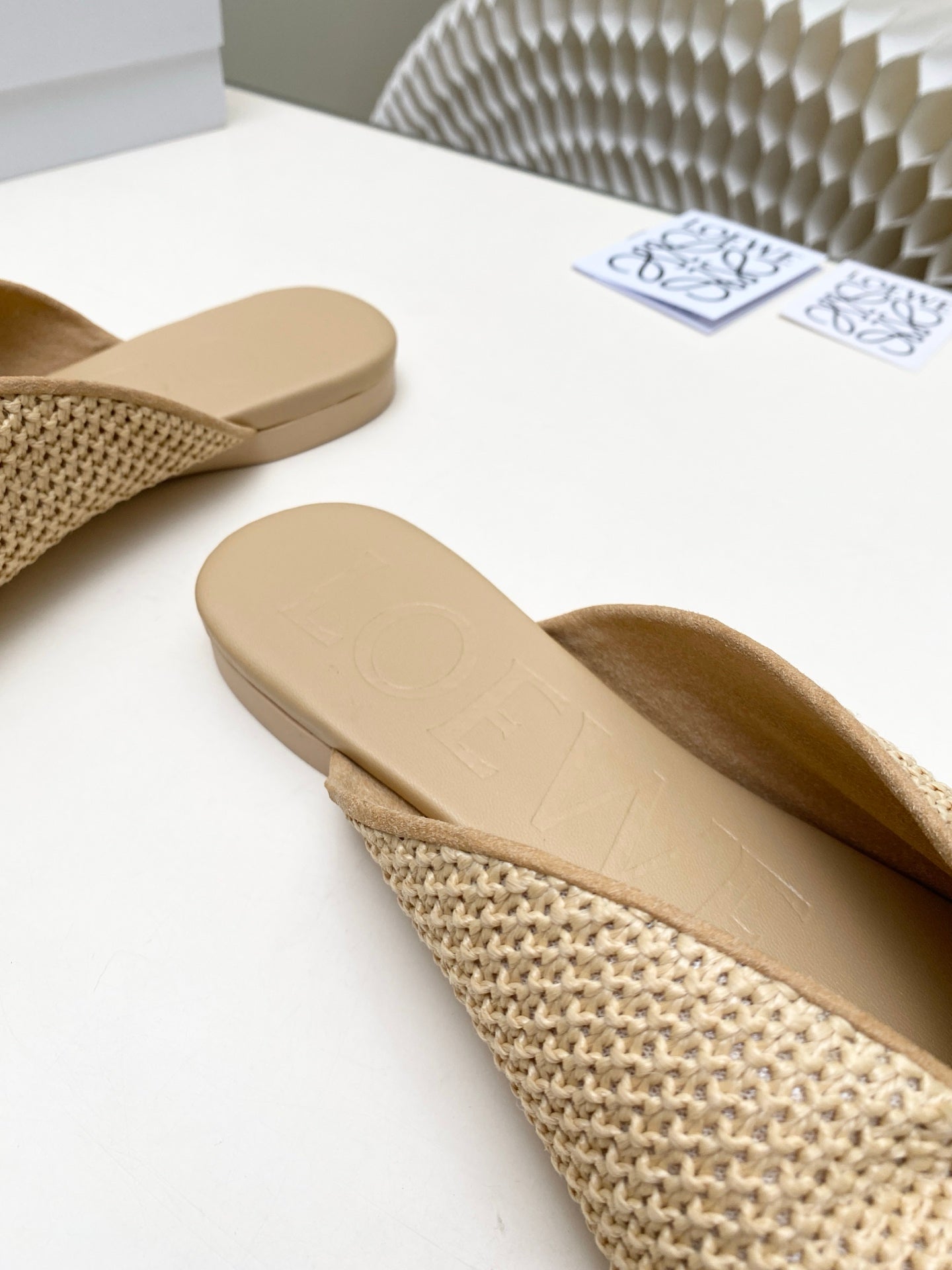 Loew Pebble Soft Slides Beige Lambskin Leather 881380