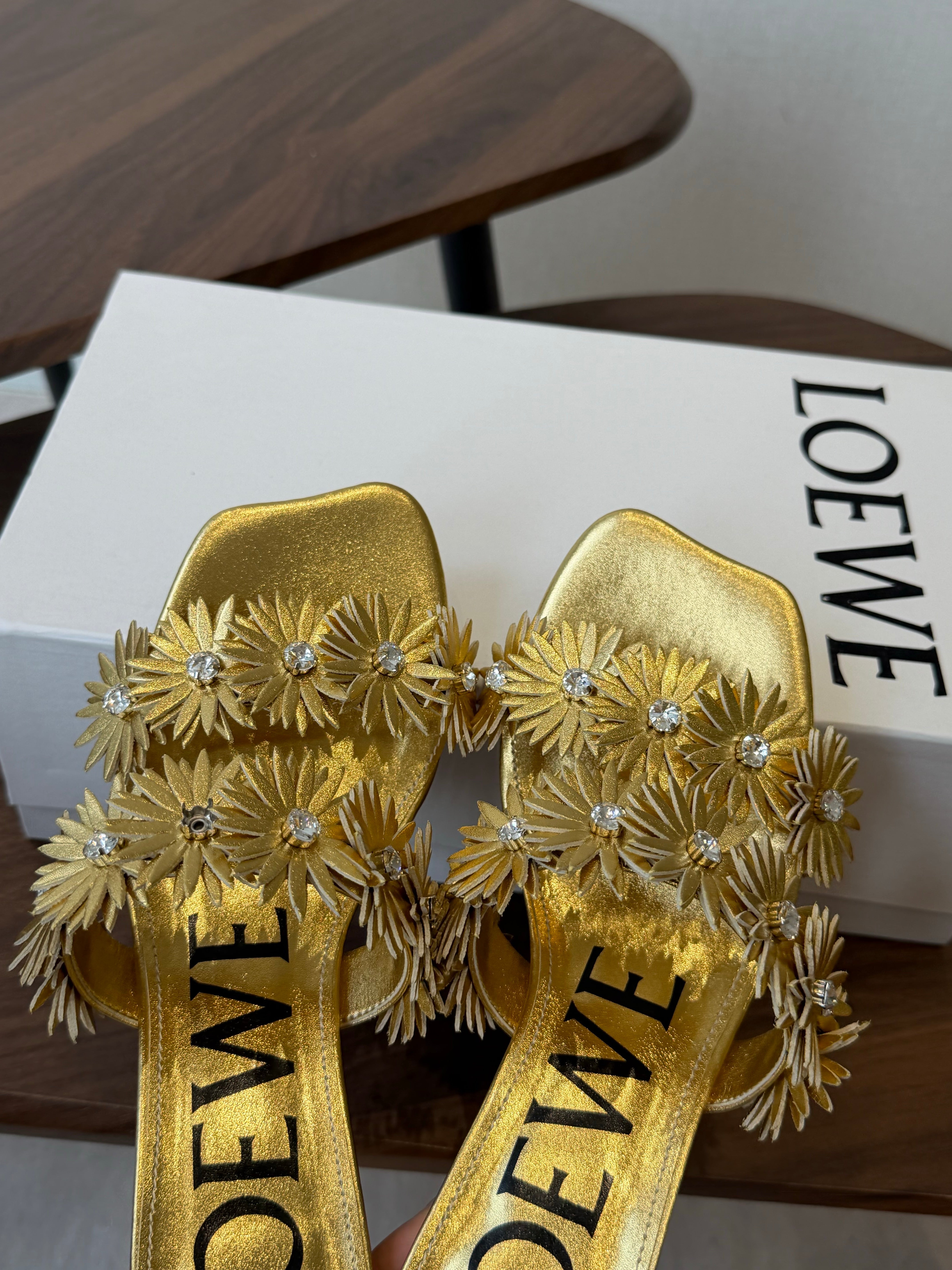 Loew Paula's Ibiza Petal Flower Sandals Metallic Gold Leather 889900