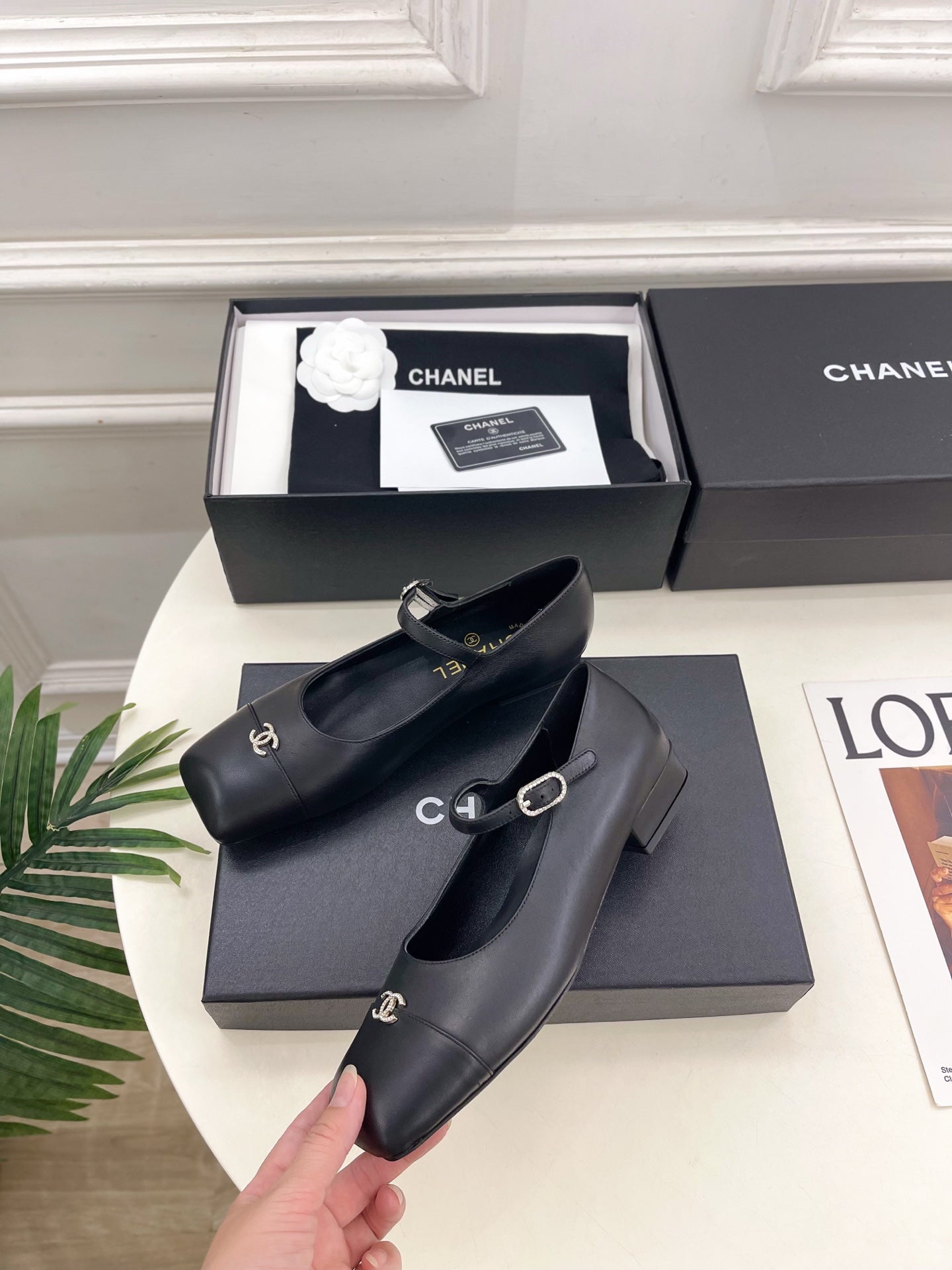 CC Square Toe Mary Jane Flats 2.5cm Black Lambskin Leather 892196