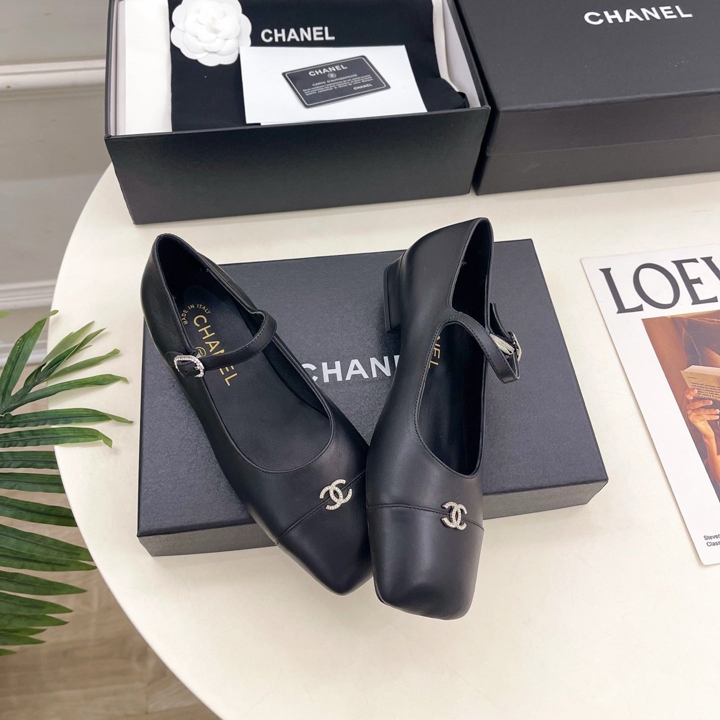 CC Square Toe Mary Jane Flats 2.5cm Black Lambskin Leather 892196
