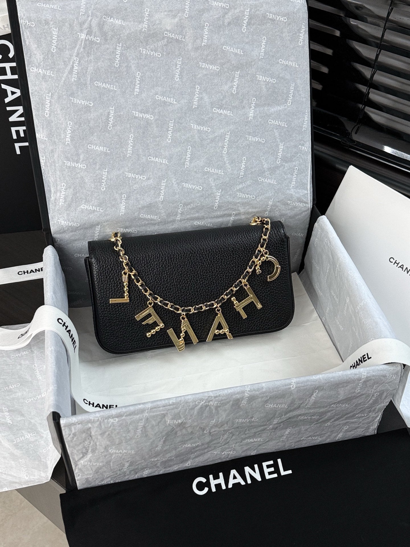 CC 26s Métiers d'Art Small Flap Bag 22 Black Grained Leather & Enamel Charms