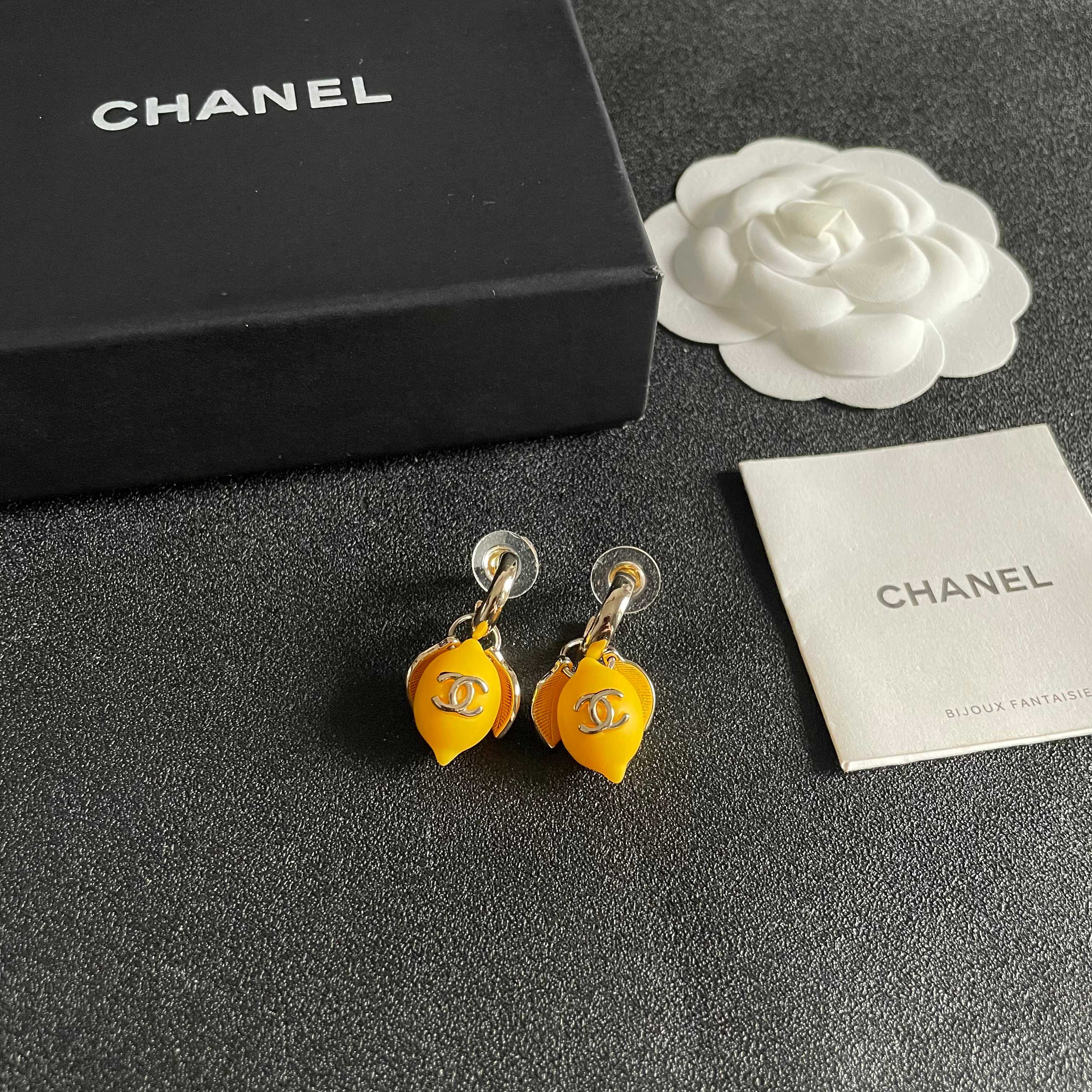 CC Lemon Stud Earrings Yellow Enamel 659651