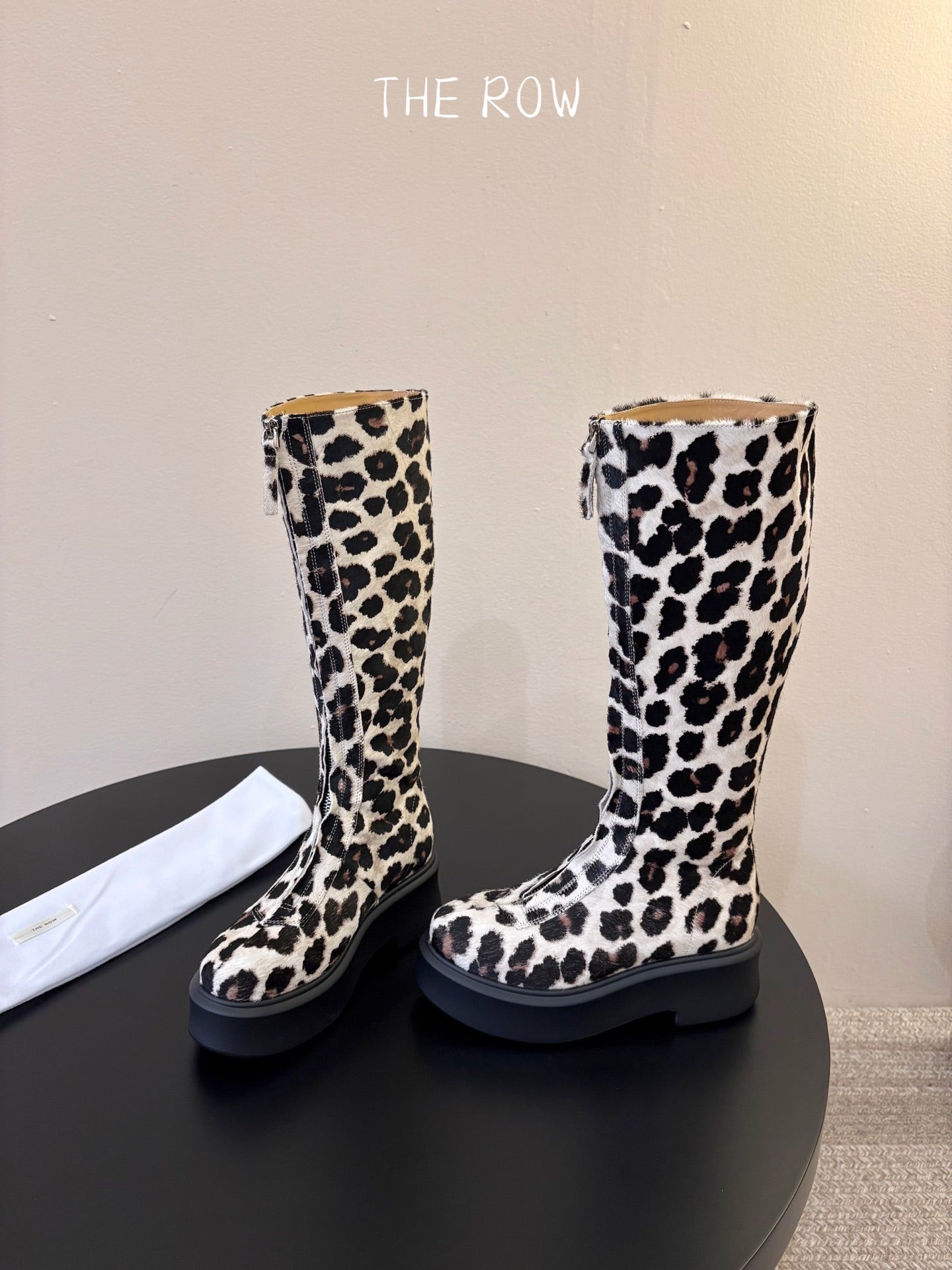 TR Platform Long Boots 4CM Leopard Print Pony Hair Leather 933552