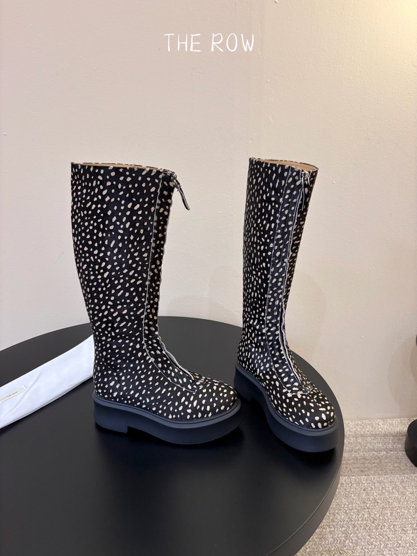 TR Platform Long Boots 4CM Black Leopard Print Pony Hair Leather 933550