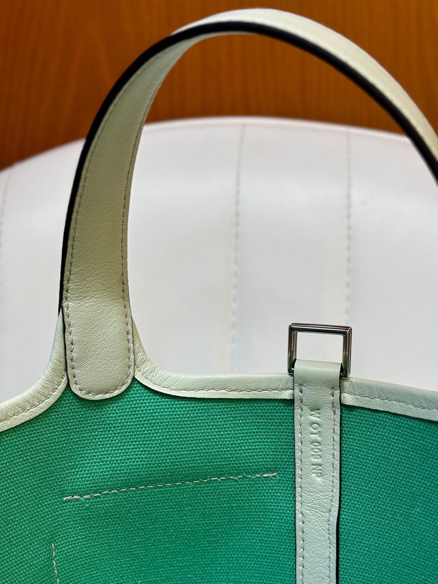 HM Picotin Lock 18CM Pocket Handbag Mint Green Ivory Swift Canvas