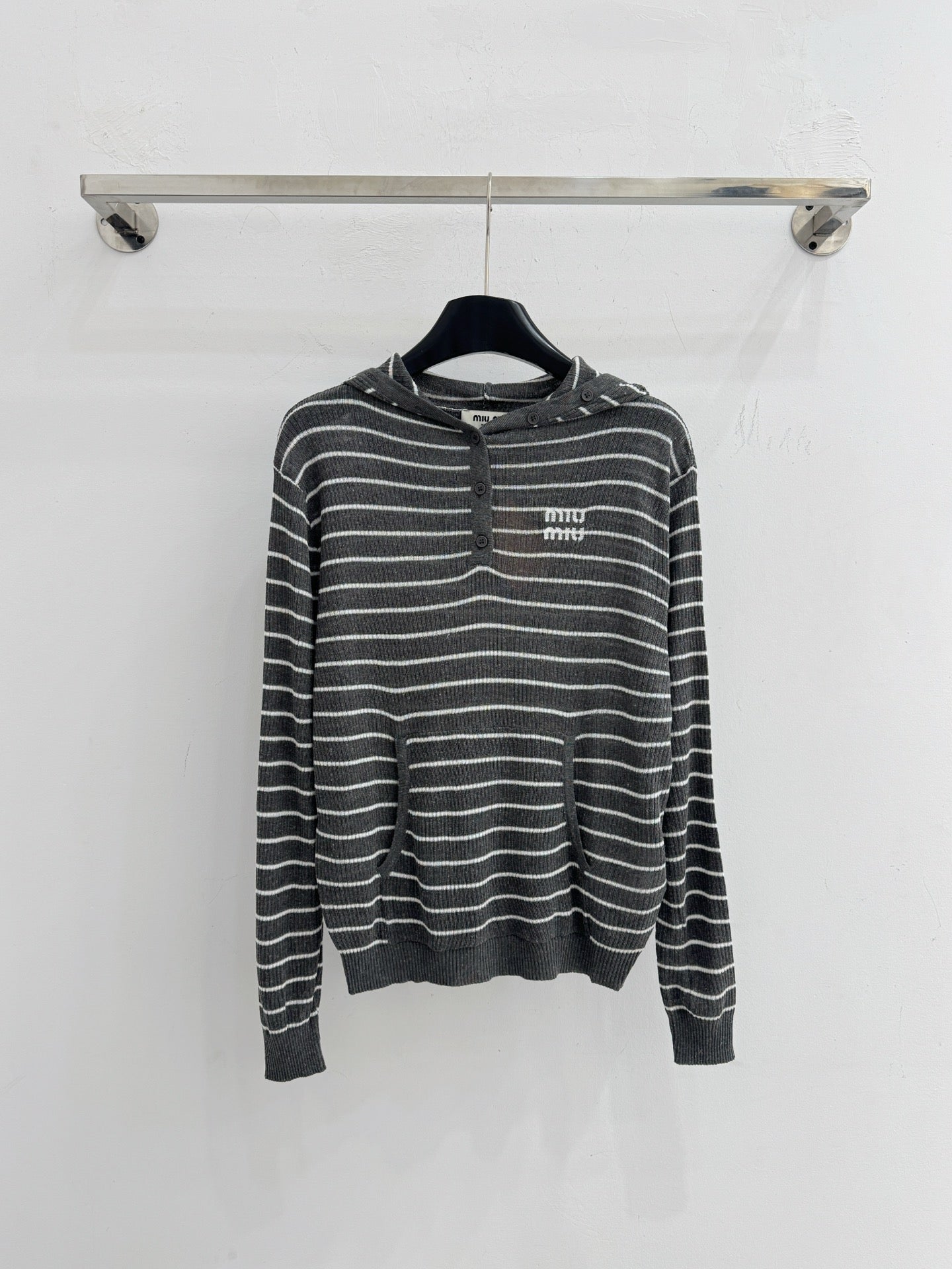 Miu Striped Logo Hoodie Cotton 801952