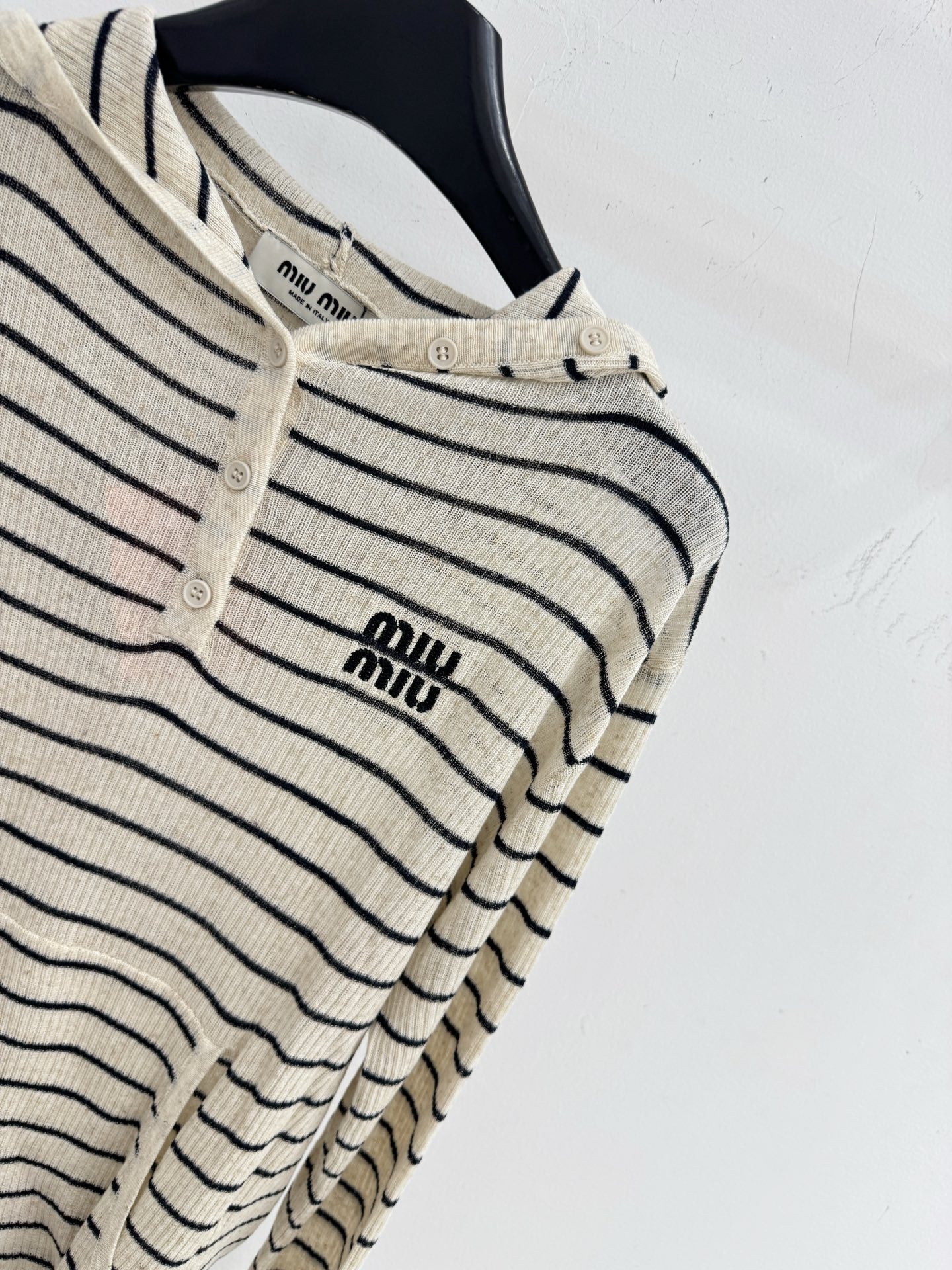 Miu Striped Logo Hoodie Cotton 801952