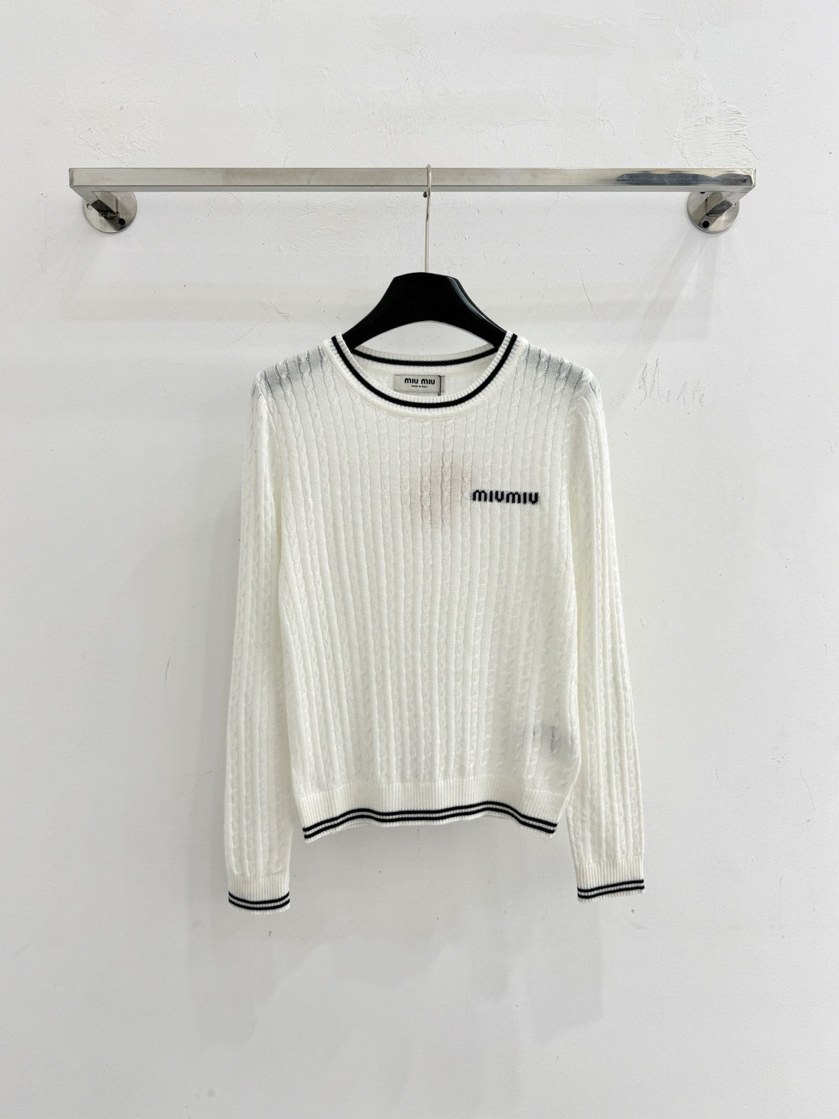 Miu Contrast Stripe Cable-Knit Sweater Wool 794394