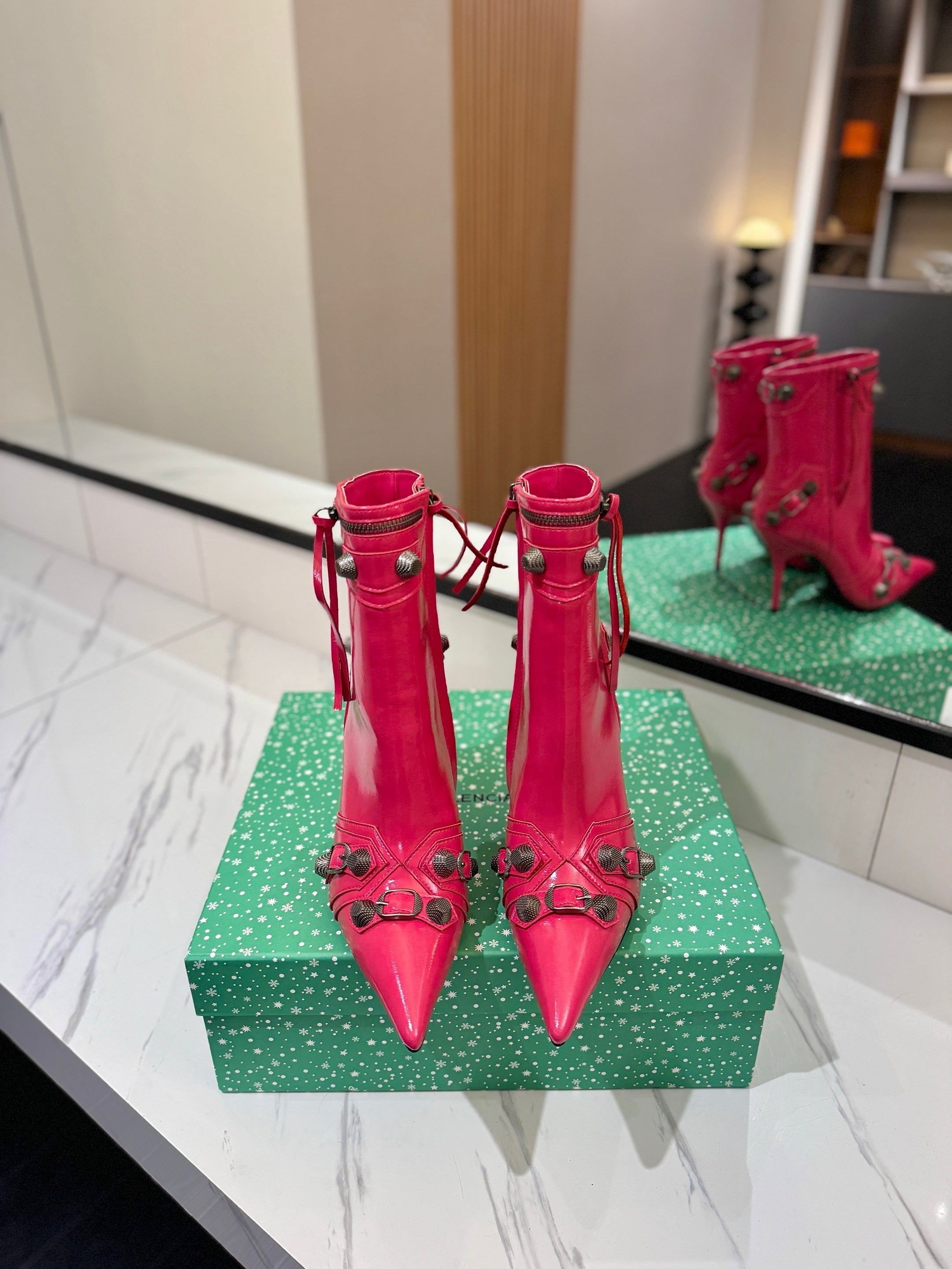 BLC Cagole Mid-Calf Boots 9.5cm Dark Pink Leather 985490