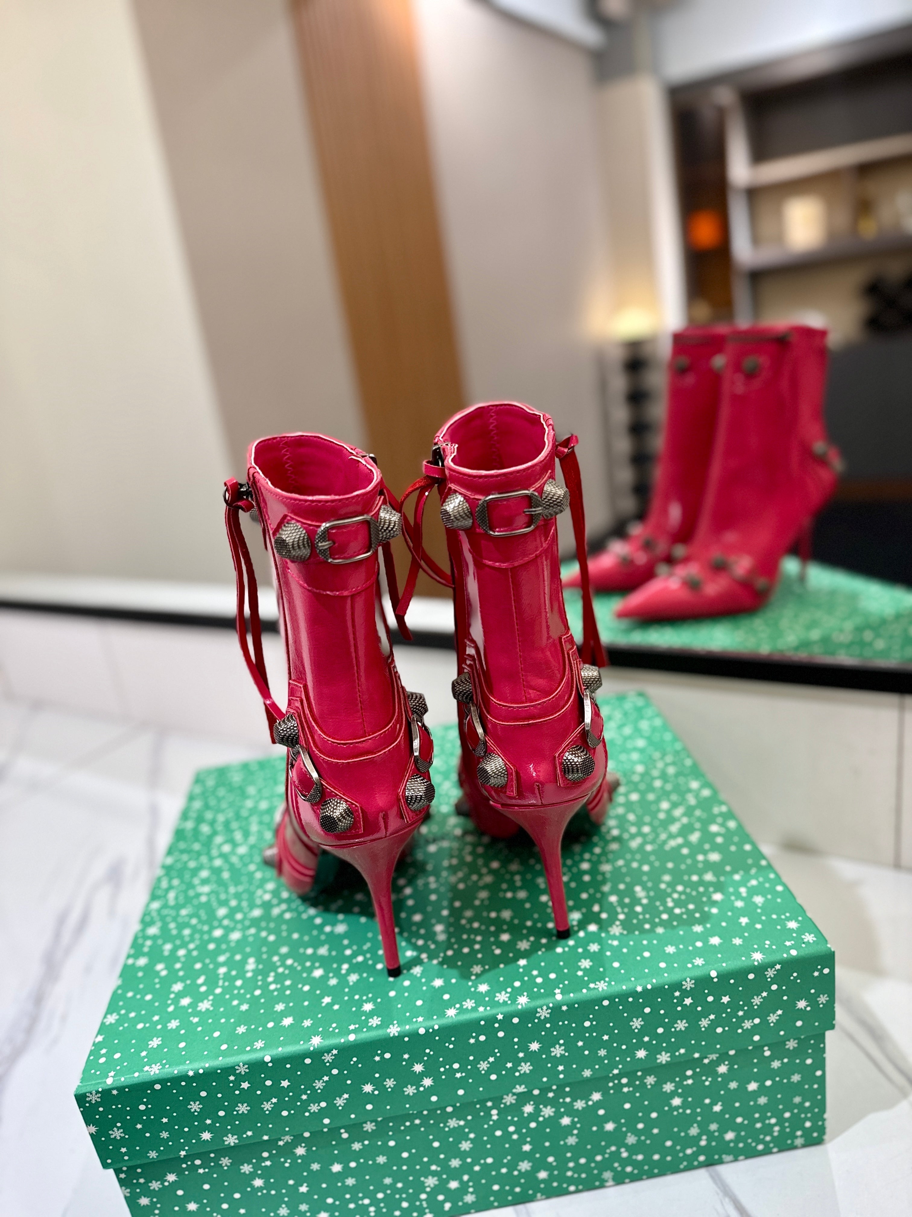 BLC Cagole Mid-Calf Boots 9.5cm Dark Pink Leather 985490