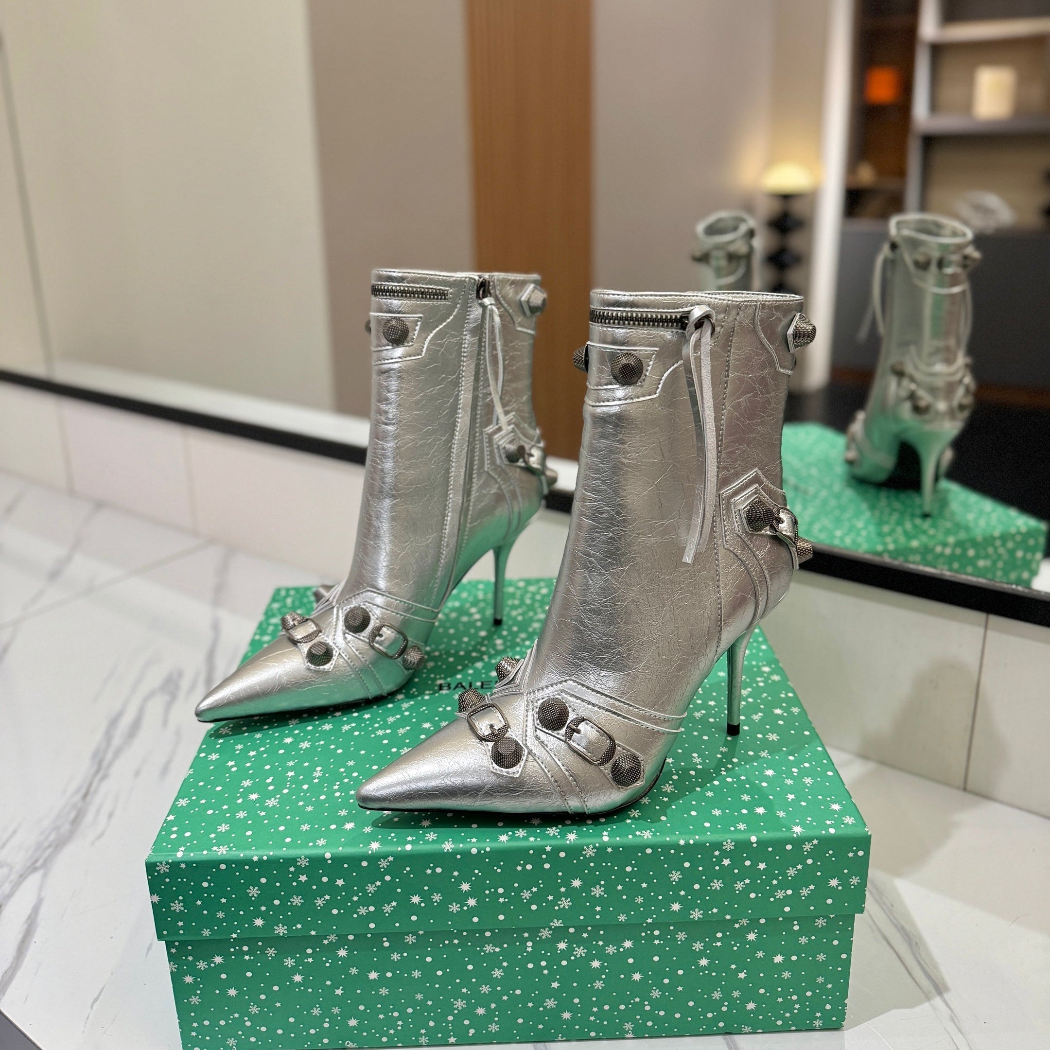 BLC Cagole Mid-Calf Boots 9.5cm Silver Leather 985482