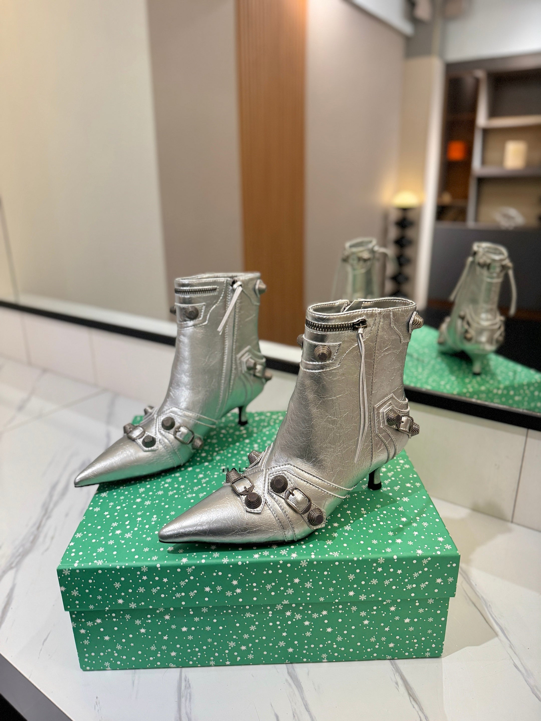 BLC Cagole Mid-Calf Boots 5cm Silver Leather 985480