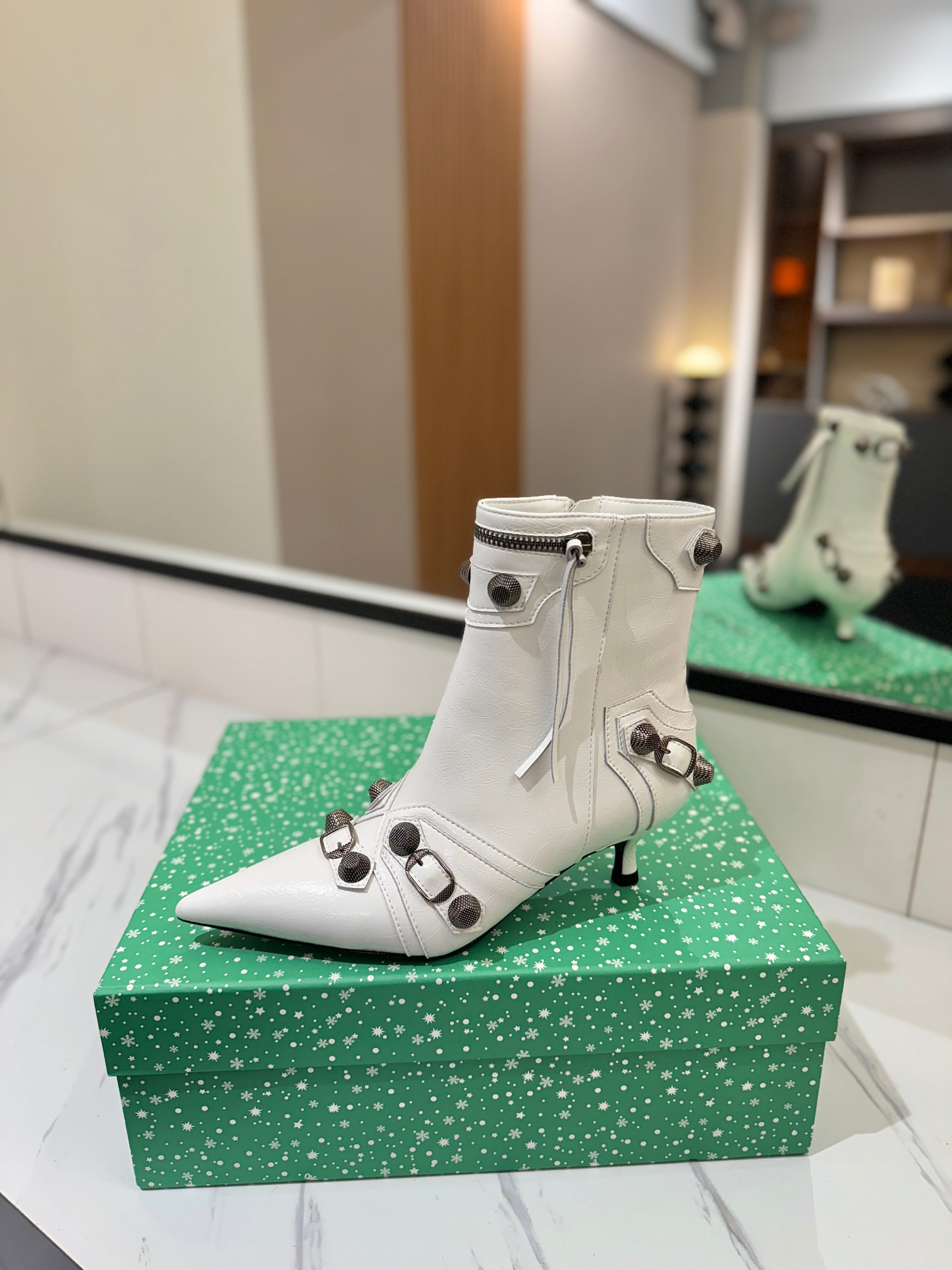 BLC Cagole Mid-Calf Boots 5cm White Leather 985477