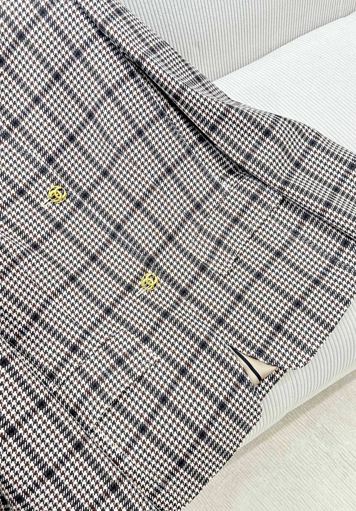 CC Houndstooth Tweed Jacket Black White Polyester 426212