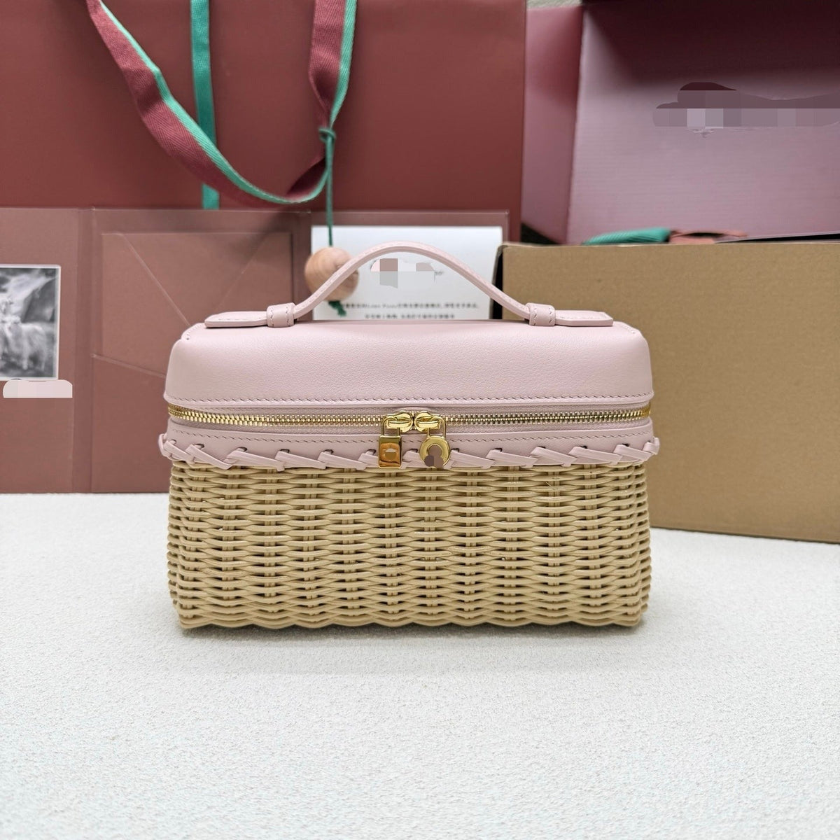 Loro Piana 2026 Extra Pocket L19 Bag Beige Pink Rattan Leather