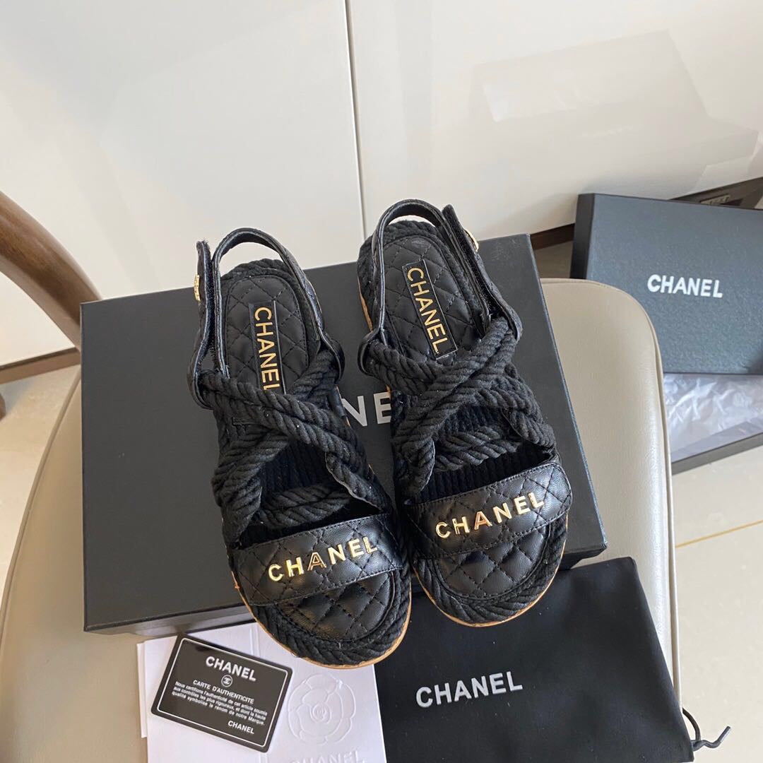 CC 26s Sandals Black Fabric Calfskin 140030