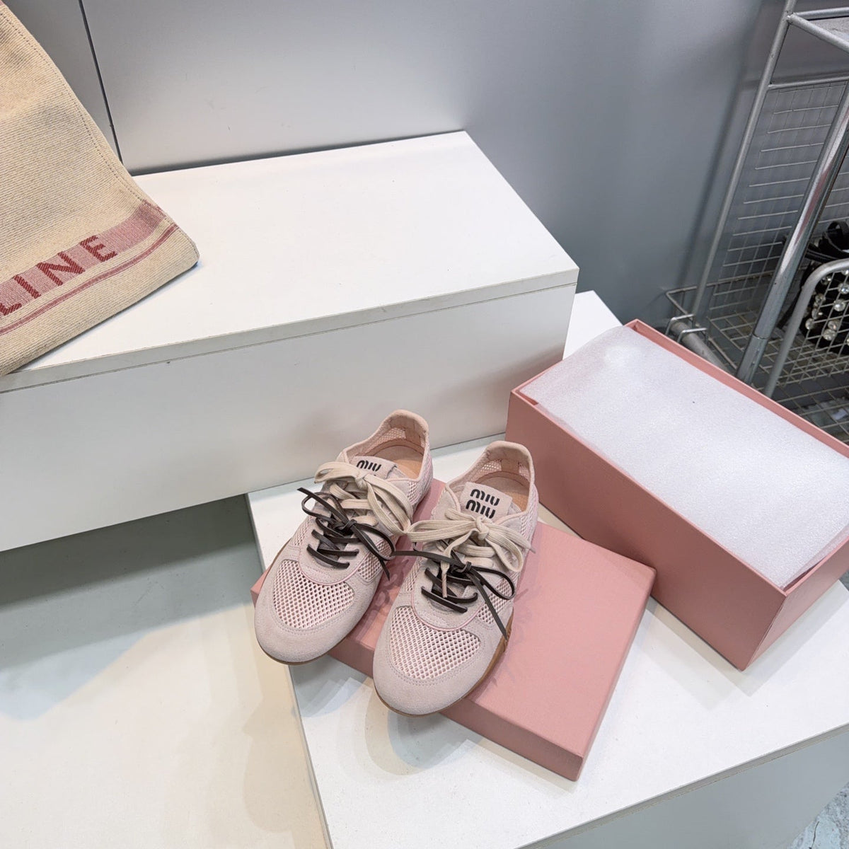 Miumiu 26s Sneakers Light Pink Mesh And Suede