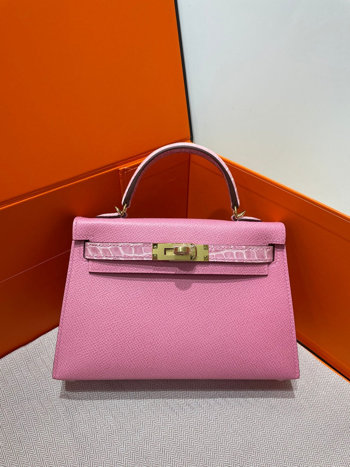 High-end Hermes 2026 Mini Kelly Bag 19cm Crocodile/Epsom Leather