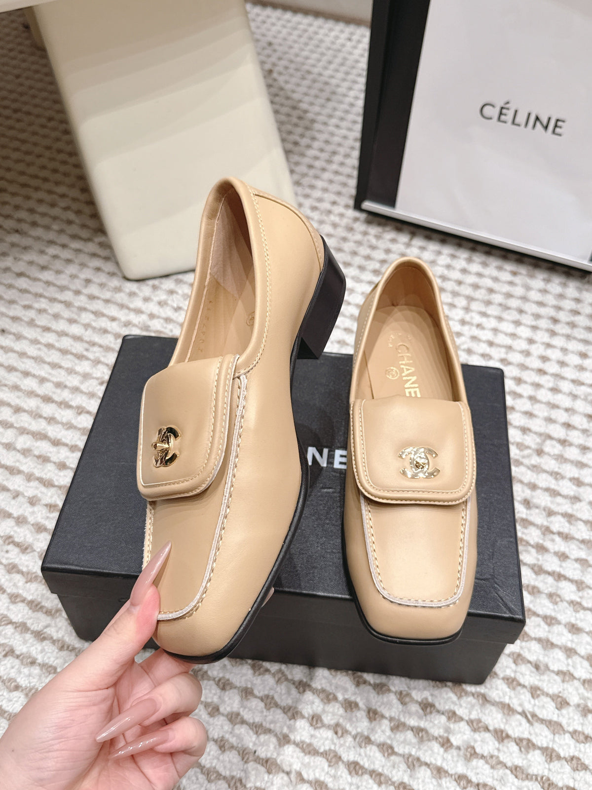 CC 26S Loafers in Beige Calfskin with Gold-Tone CC Logo