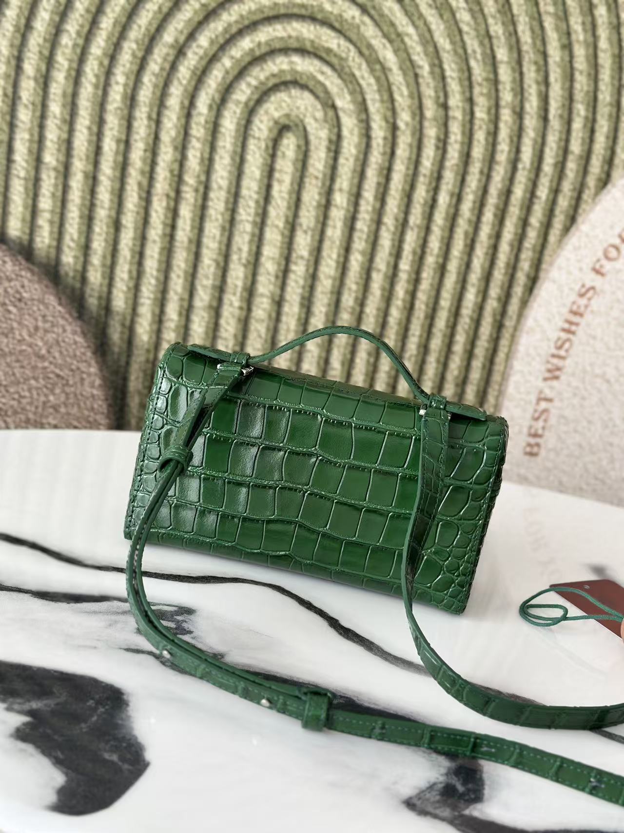 Extra Pocket L19 Teal Green Alligator Pattern Leather SHW